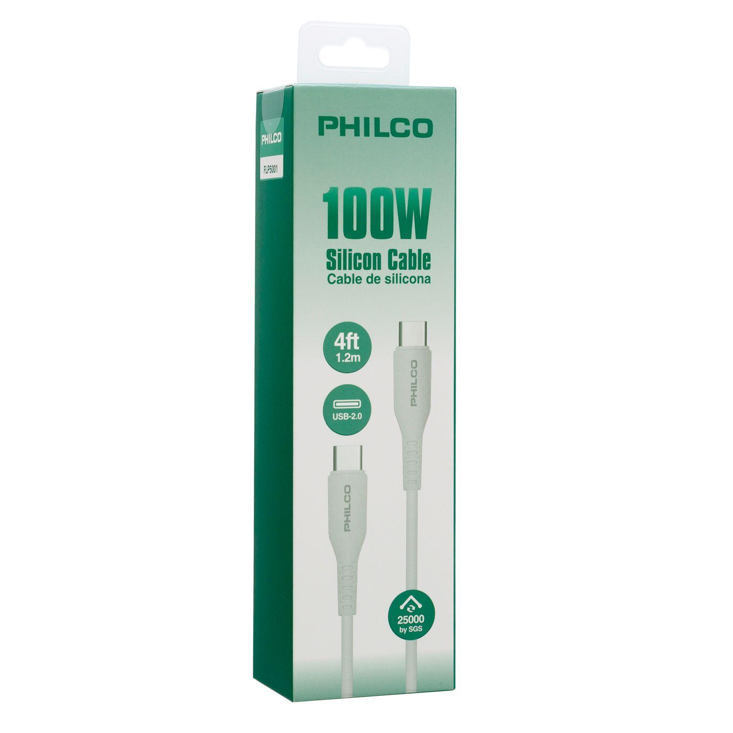 Cable Philco USB-C a USB-C 100W 1,2 m Blanco-5