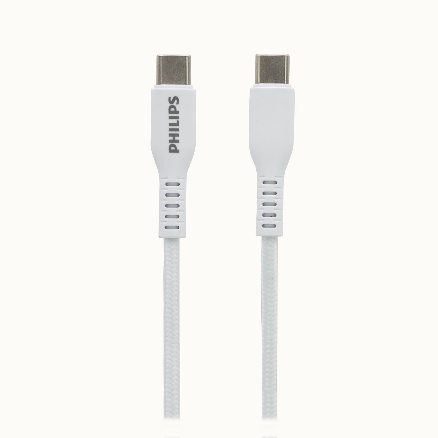Cable USB-C a USB-C Philips 1m 60W Blanco Trenzado-2