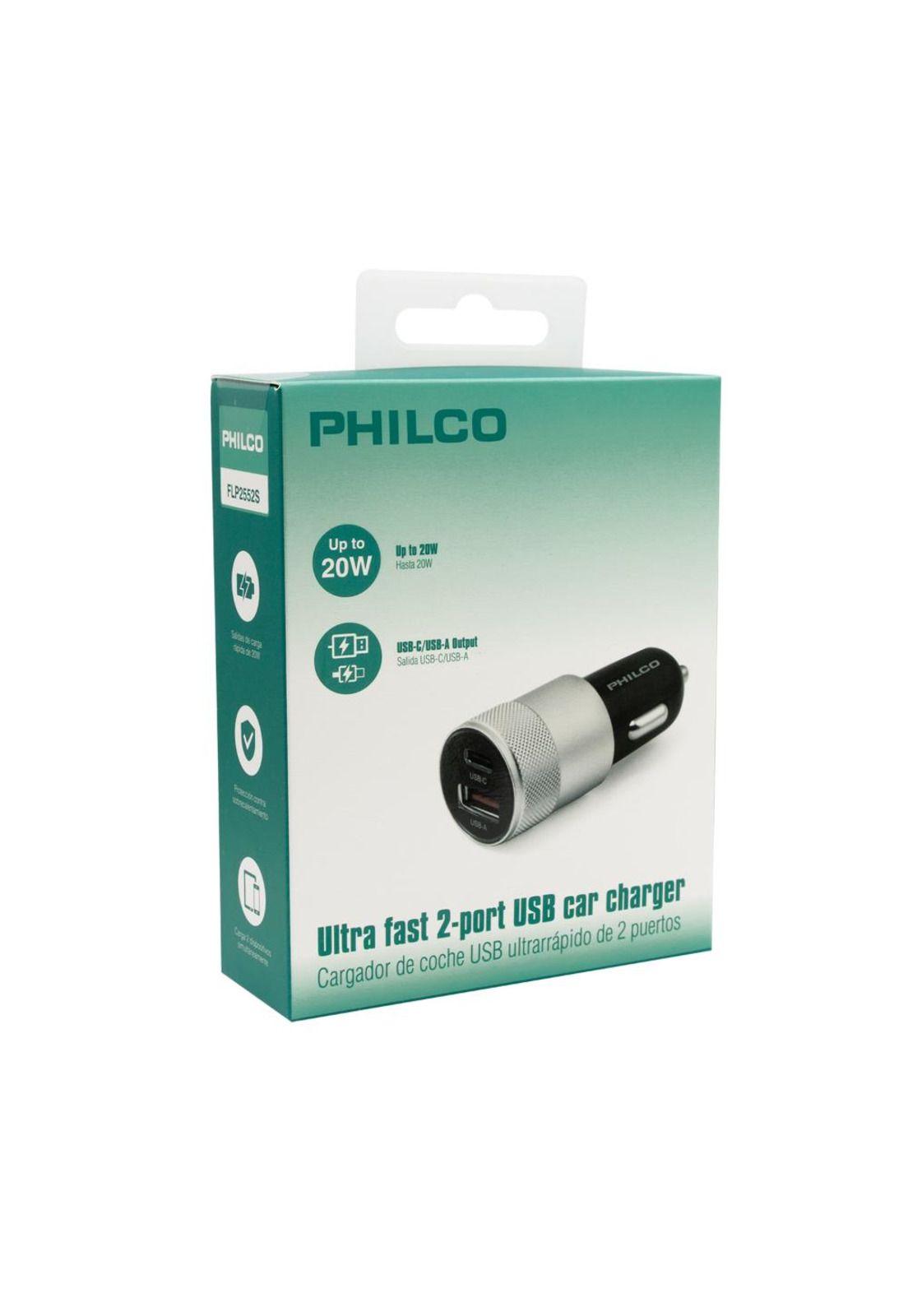 Cargador para Automovil USB/C Doble 12/24V 20W Plata FLP2552S-3