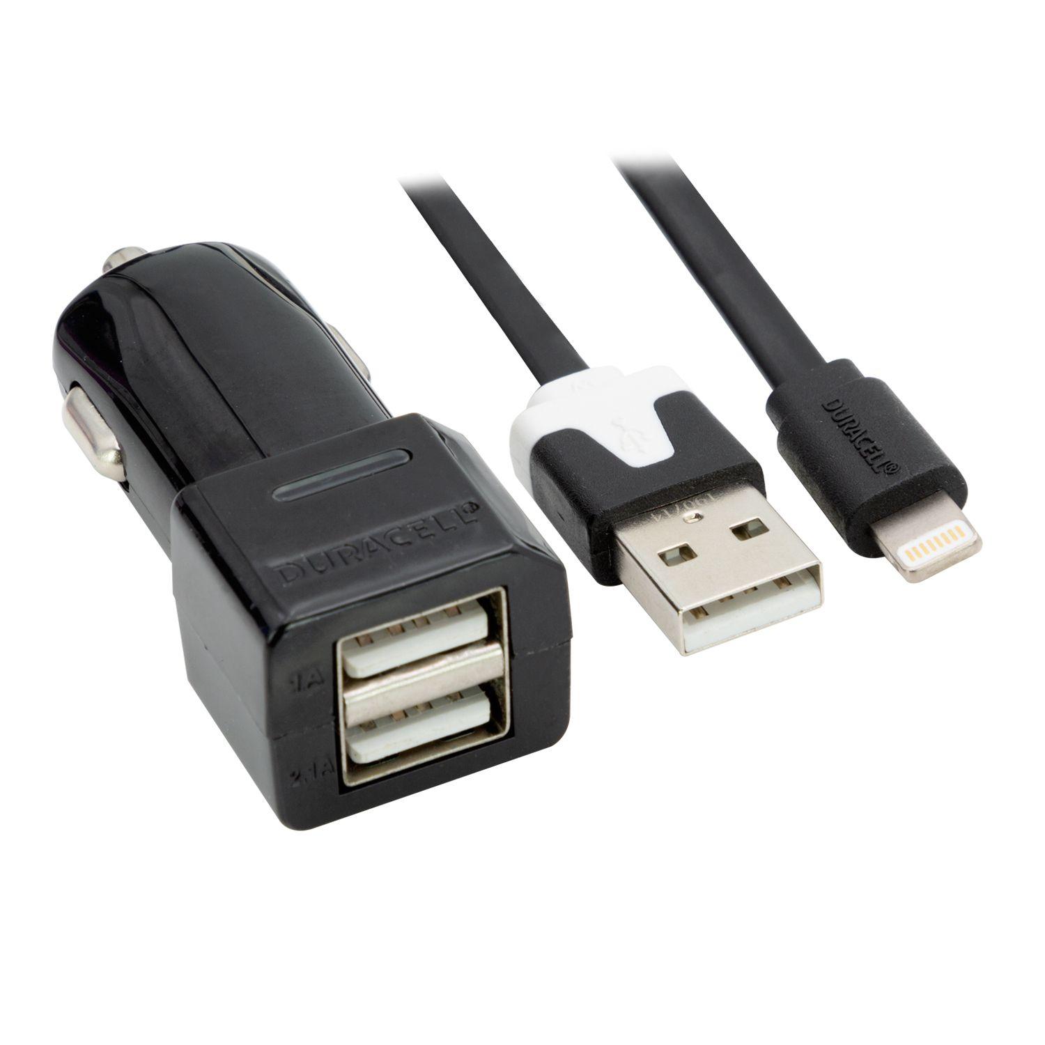 CARGADOR AUTO 2,1A + CABLE IPHONE 5/6 CERTIF DURACELL PRO183-4