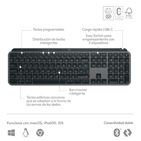 Teclado Logitech Mx Keys S Color Grafito-3