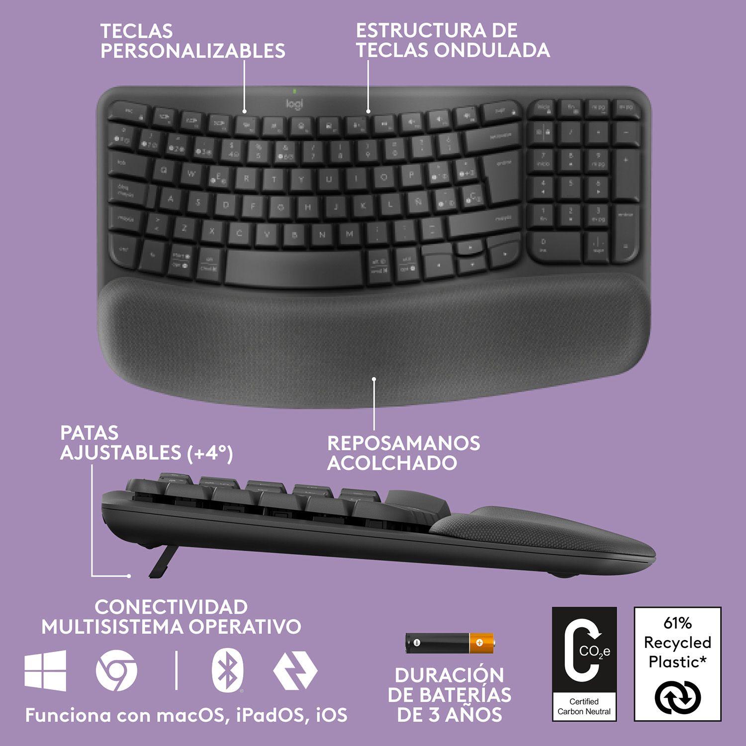 Teclado Inalámbrico Ergonómico Logitech Wave Keys Grafito Open box-3