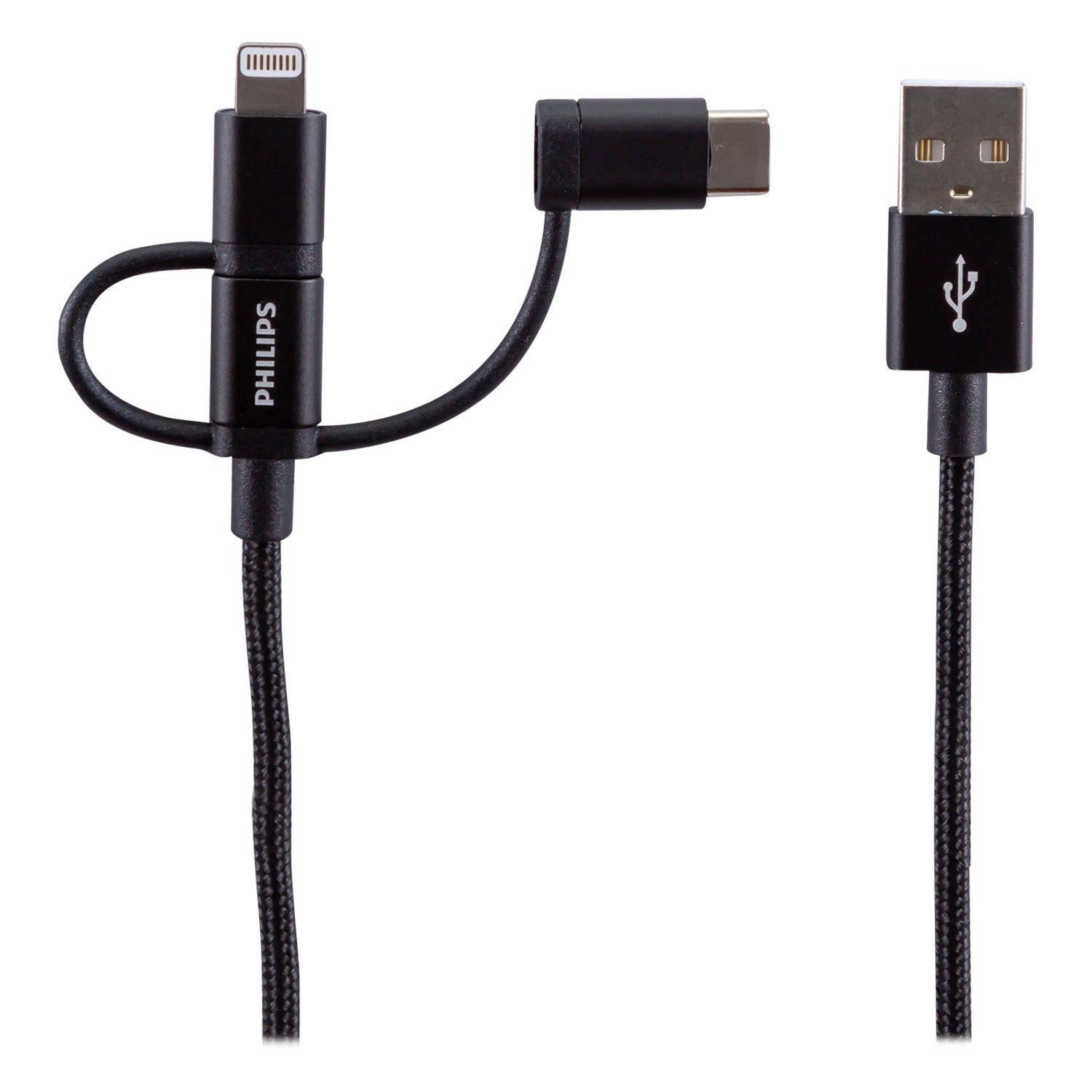 Cable 3 en 1 USB-C negro Open Box-1