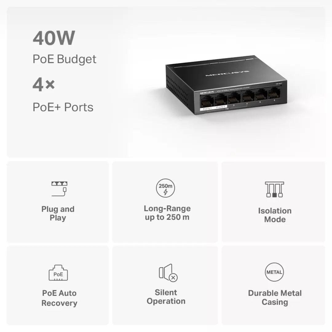 MS106LP SWITCH MERCUSYS 6P+4POE 10/100-4