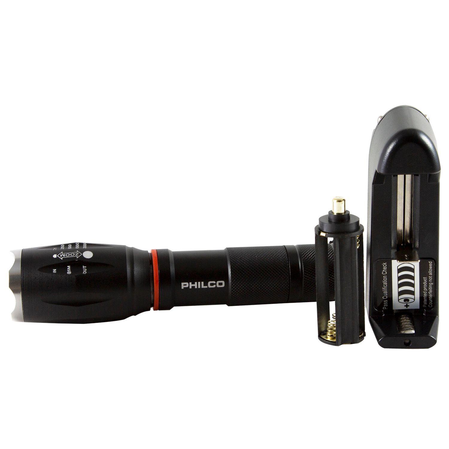 LINTERNA DUAL LED CREE 2 MODOS LUZ RECARGABLE PHILCO SW936 NEGRA-2