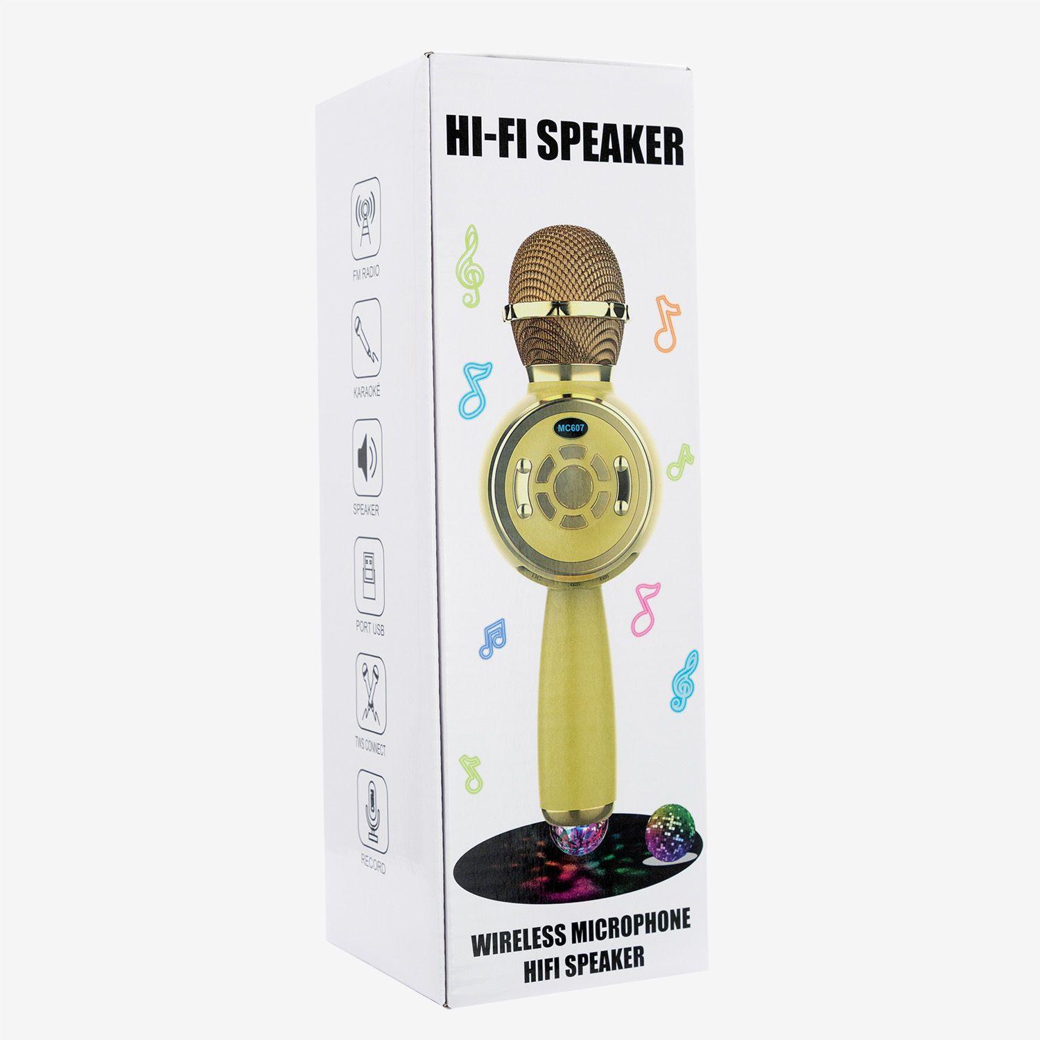 Micrófono Karaoke TWS RGB Dorado Open Box-2