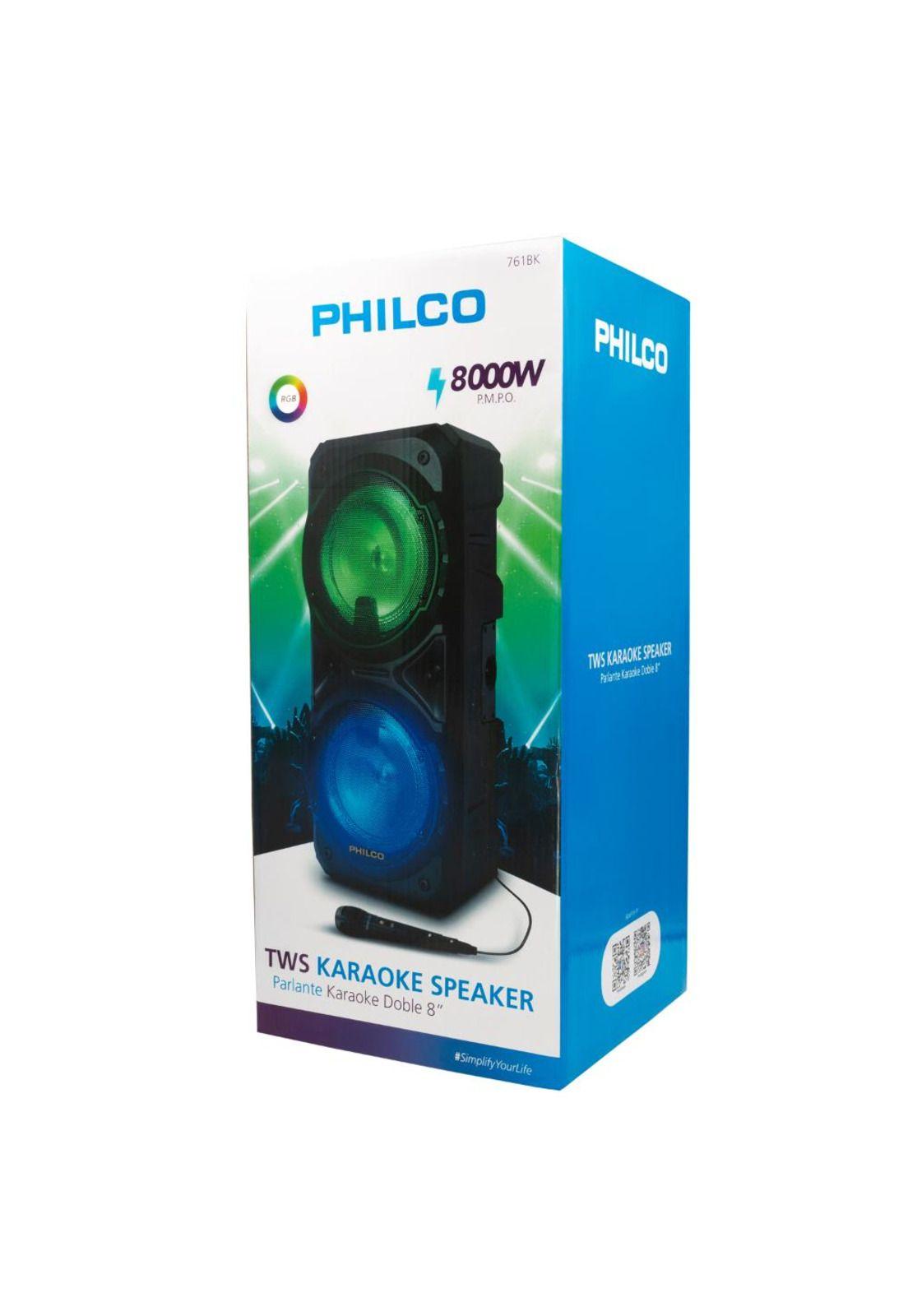 PARLANTE KARAOKE BT DOBLE 8 PULGADAS 761BK PHILCO-5