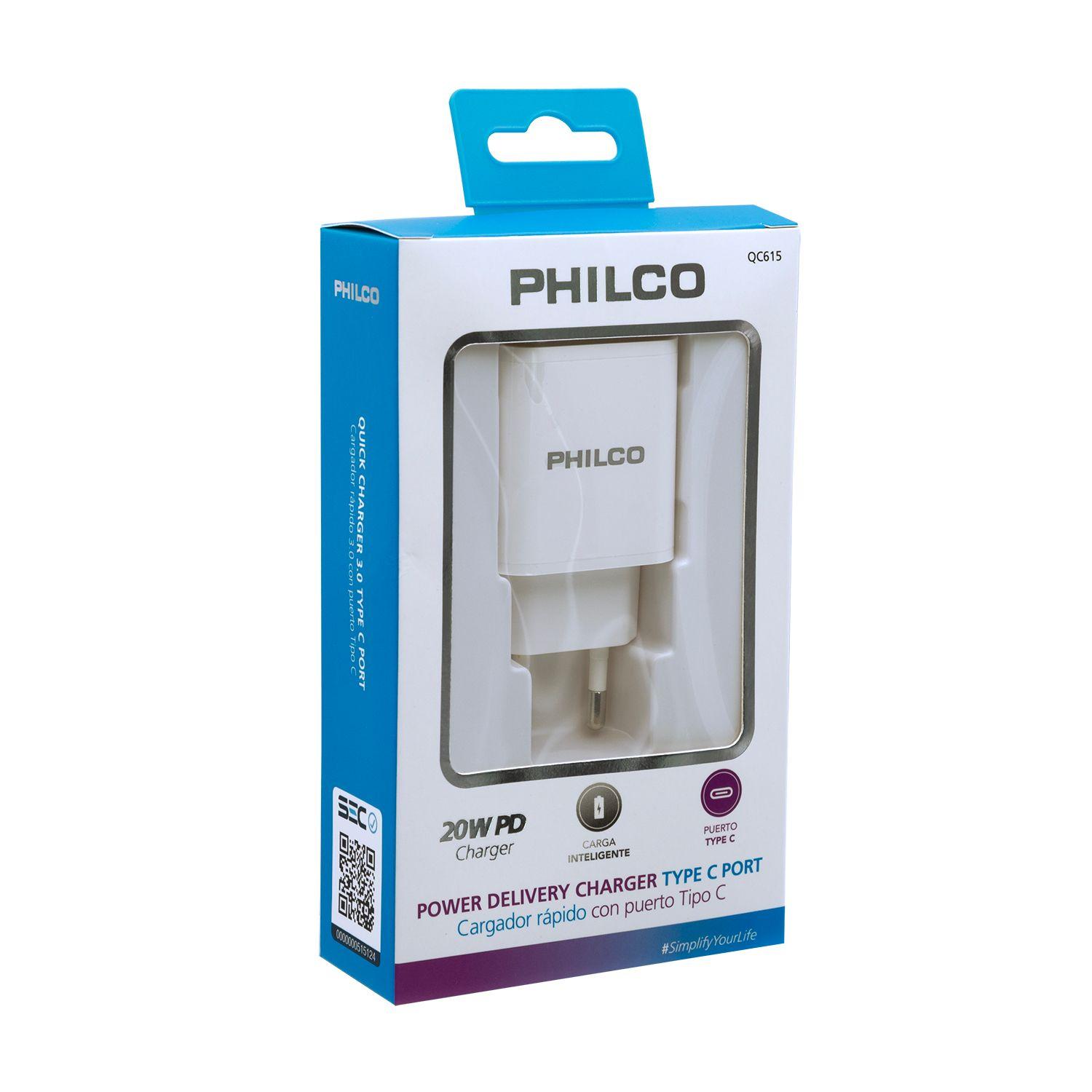 CARGADOR DE PARED QC3.0 C/PUERTO TIPO C SIN CABLE 20W PHILCO-4