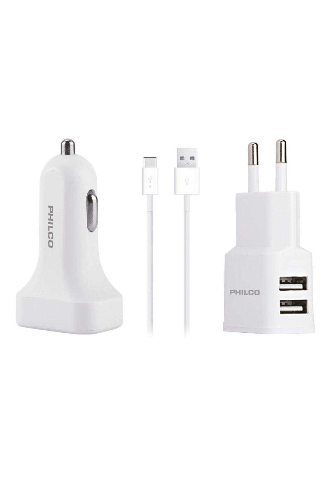 Kit Cargador 2.1A 3 en 1 c/ Cable Tipo C Blanco R2118-2