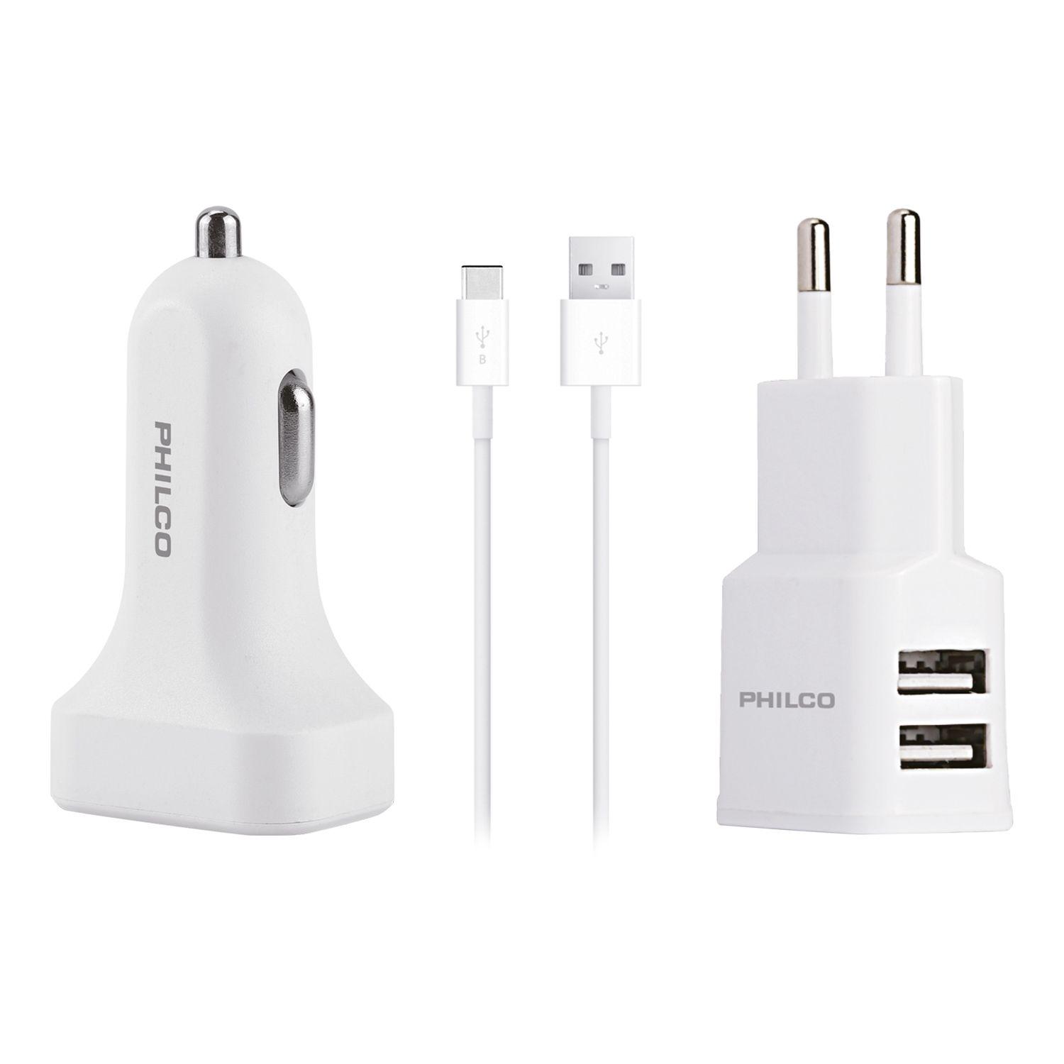KIT CARGADOR 2.1A 3 EN 1 C/ CABLE TIPO C BLANCO R2118-2