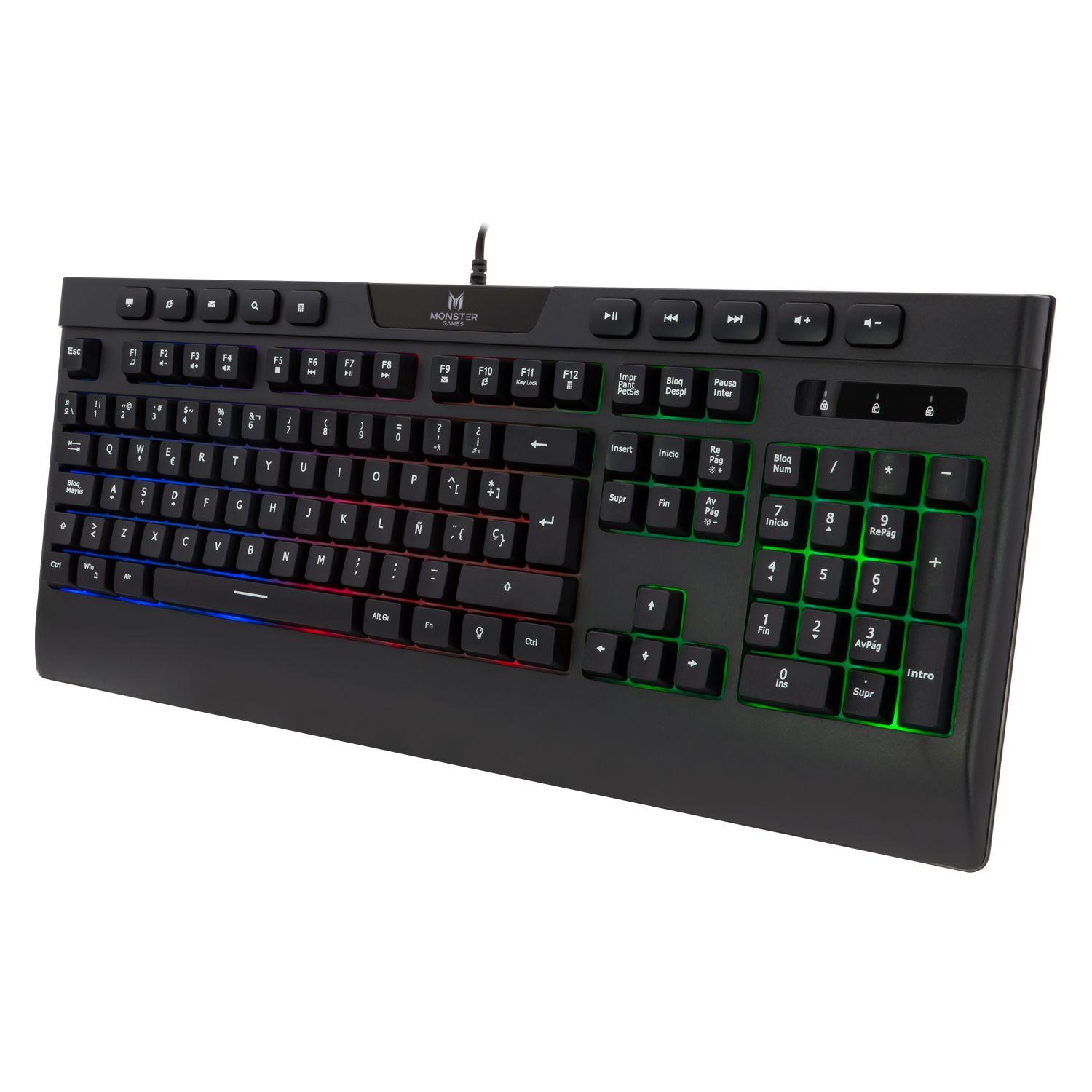 TECLADO GAMER MONSTER INCEPTION QWERTY COLOR NEGRO CON LUZ Multicolor Open box-3