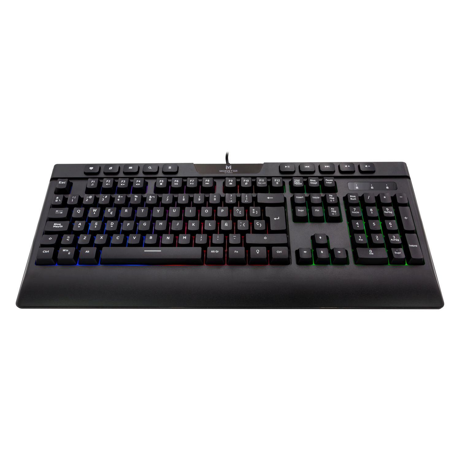 TECLADO GAMER MONSTER INCEPTION QWERTY COLOR NEGRO CON LUZ Multicolor Open box-4