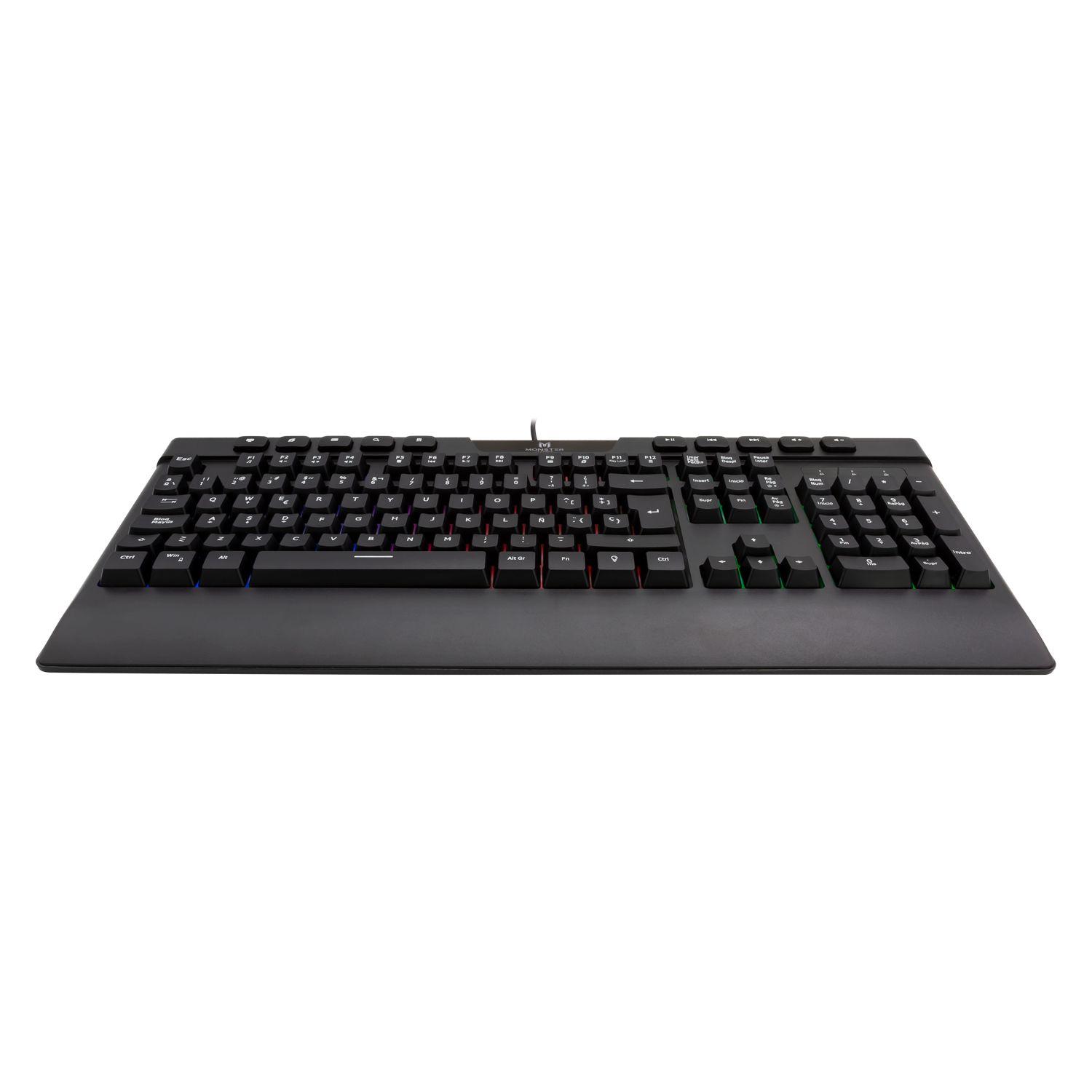 TECLADO GAMER MONSTER INCEPTION QWERTY COLOR NEGRO CON LUZ Multicolor Open box-5