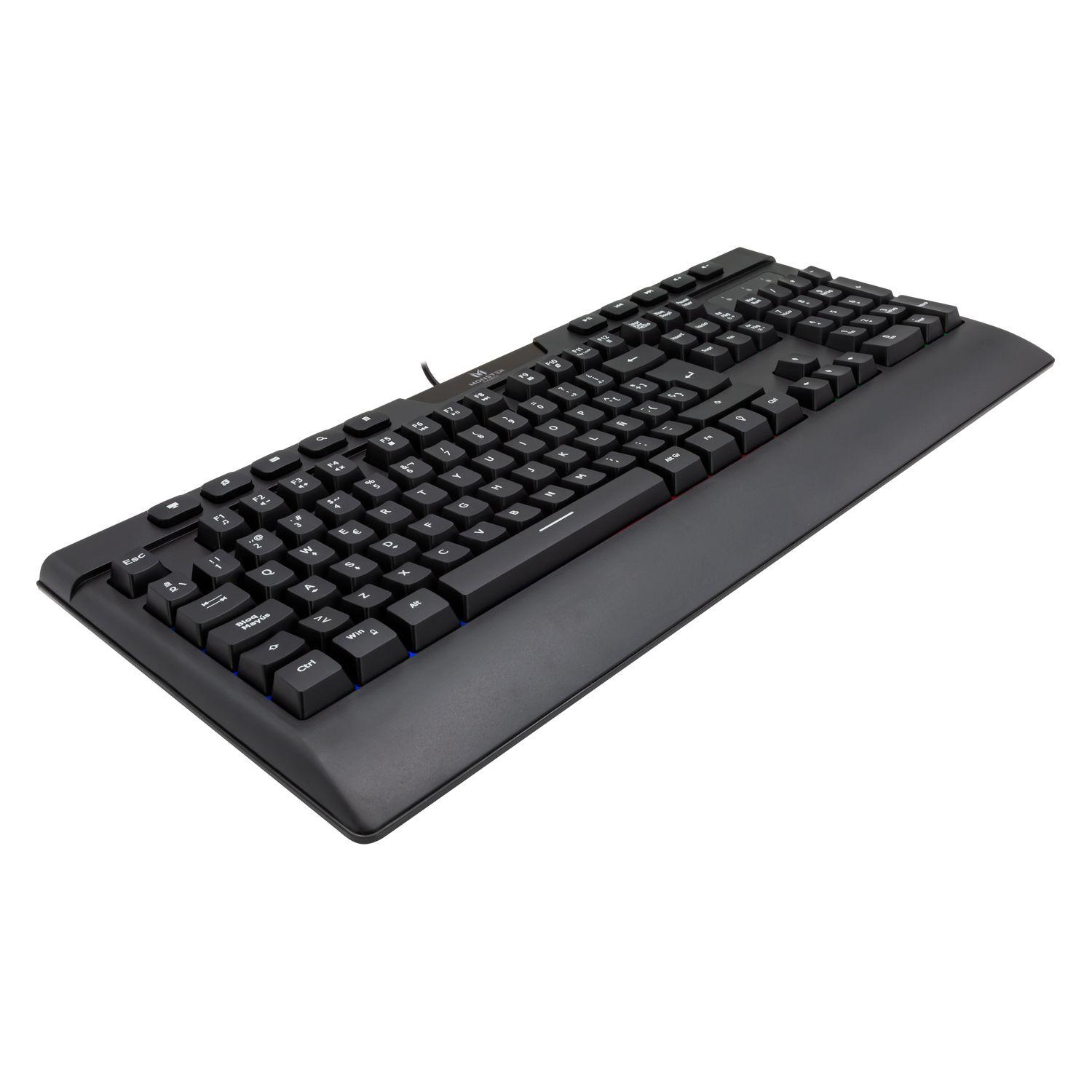 TECLADO GAMER MONSTER INCEPTION QWERTY COLOR NEGRO CON LUZ Multicolor Open box-6