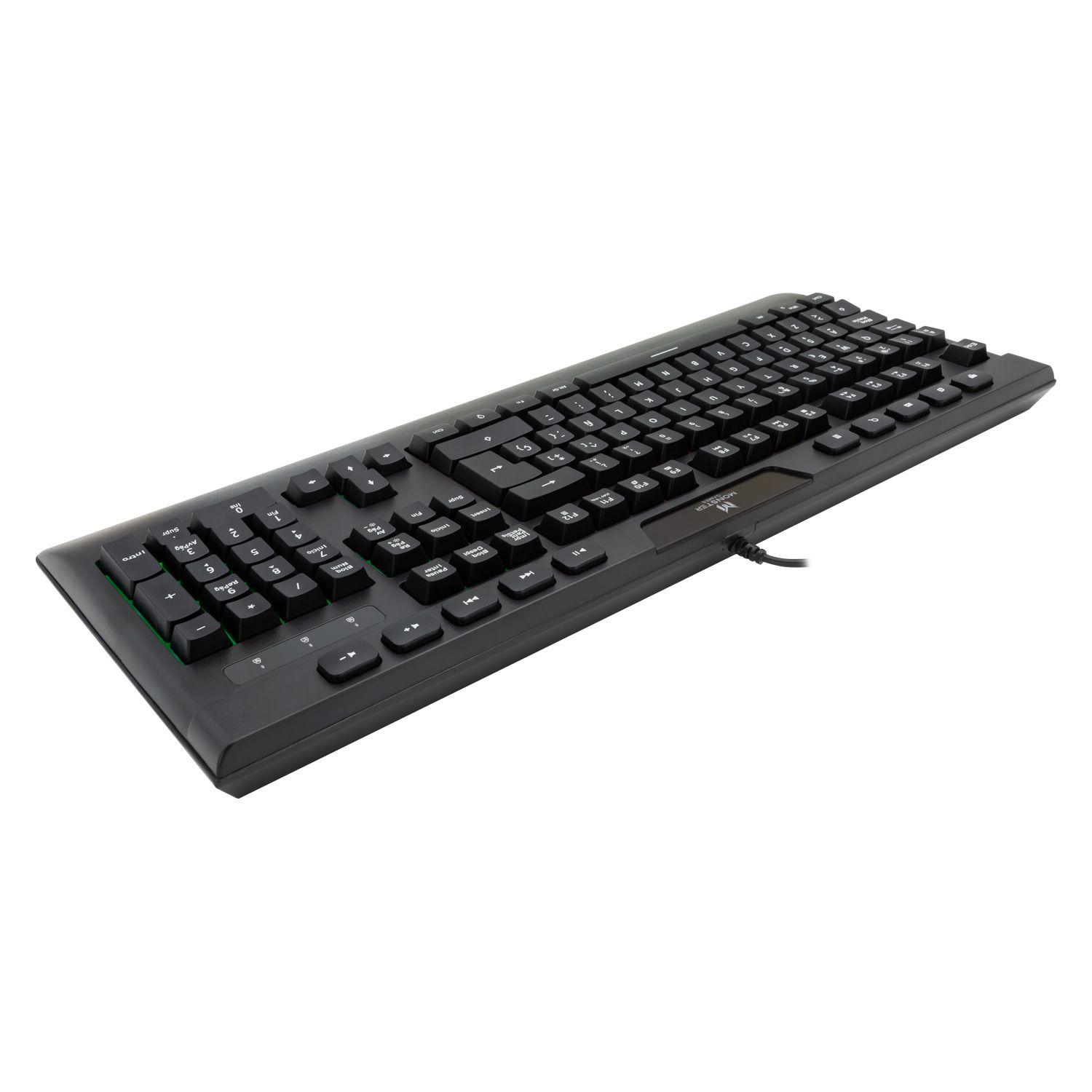 TECLADO GAMER MONSTER INCEPTION QWERTY COLOR NEGRO CON LUZ Multicolor Open box-7