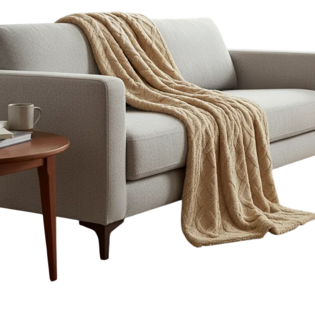 Frazada Polar Con Chiporro 2 Plazas Trenzada Beige-2