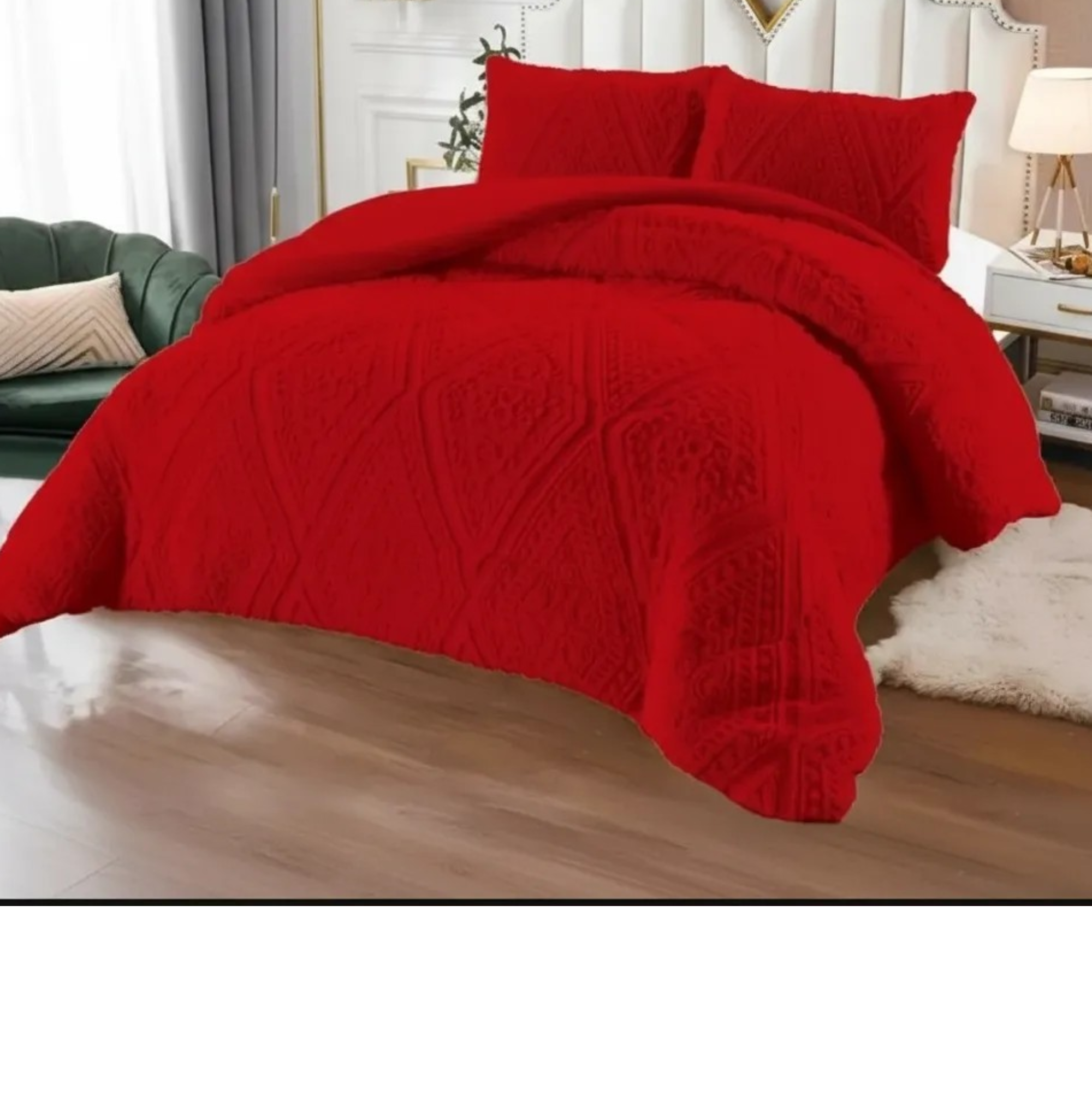 Plumón Rojo 2.5 Plaza Diseño Trenzado, Polar + 2 Funda Polar-2