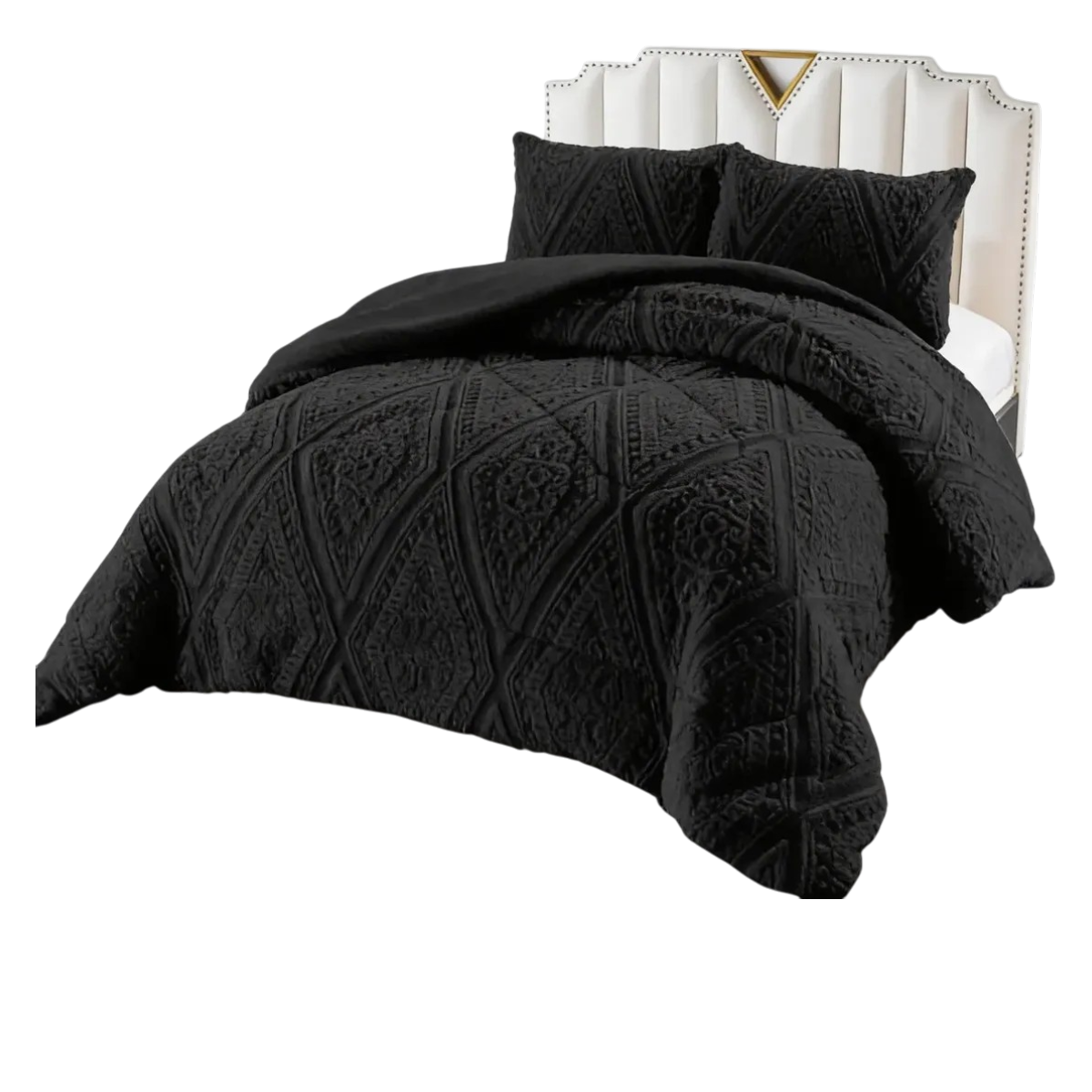 Plumón Negro 2 Plaza Diseño Trenzado, Polar + 2 Fundas Polar -2