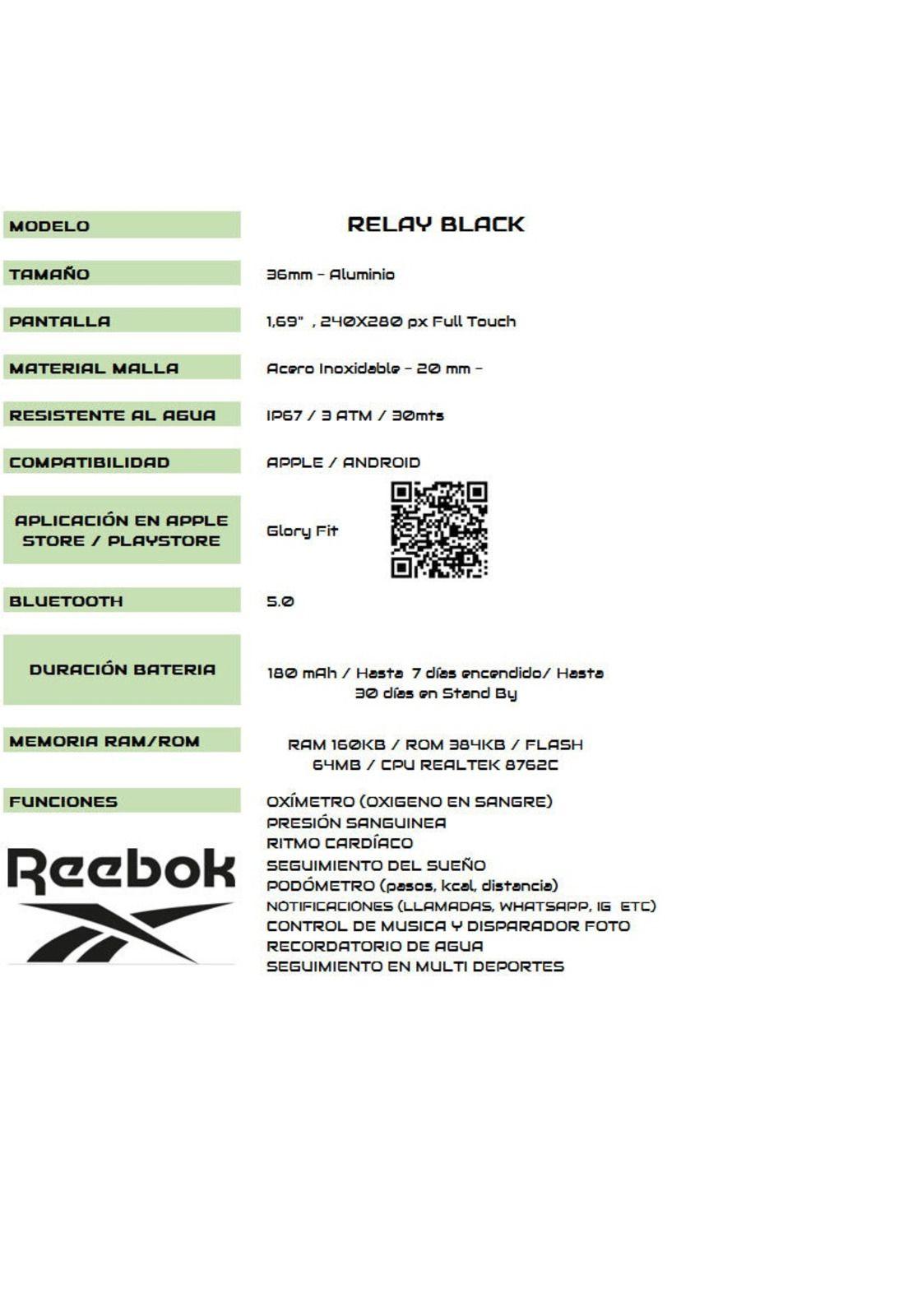RELOJ SMARTWATCH REEBOK UNISEX RELAY-BLK-2