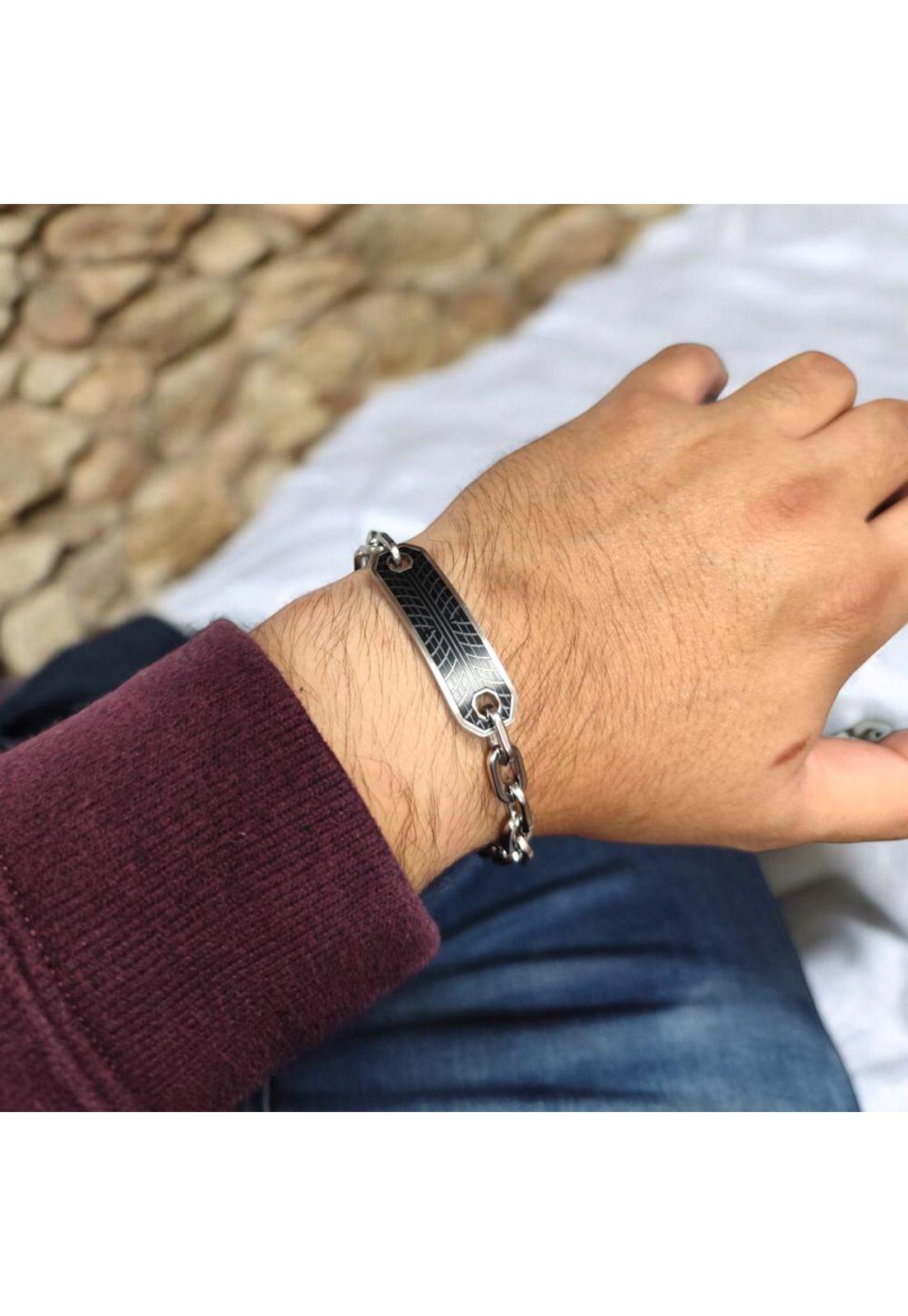 Pulsera de Hombre Cat J002B00112 Negro-Plateado-3