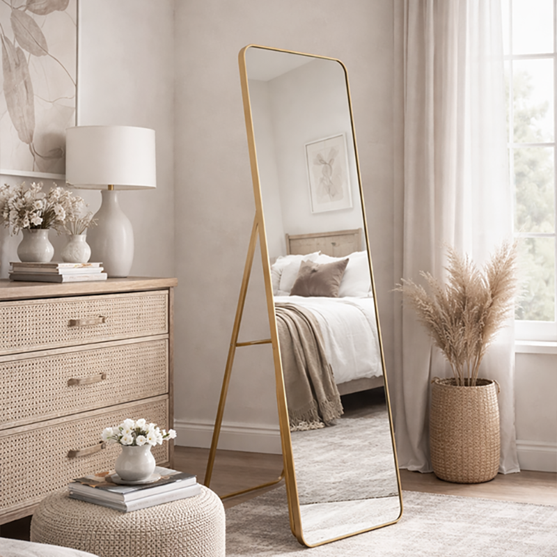 Espejo Rectangular Dorado 167x52 cm con Soporte-7