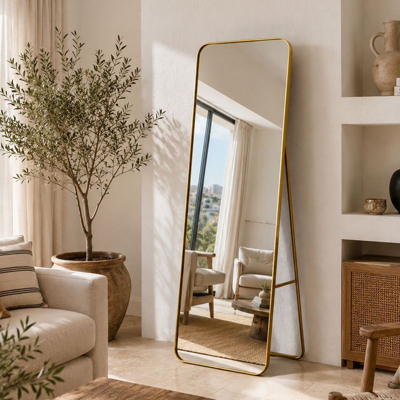 Espejo Rectangular Dorado 167x52 cm con Soporte-6