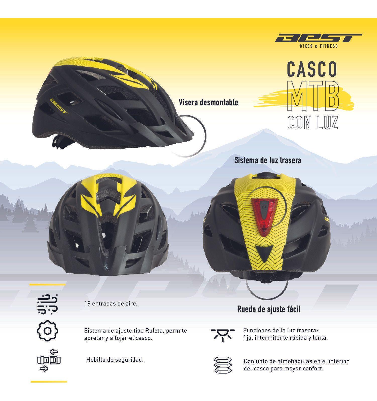 Casco Best Negro/amarillo Talla L Con Luz-3