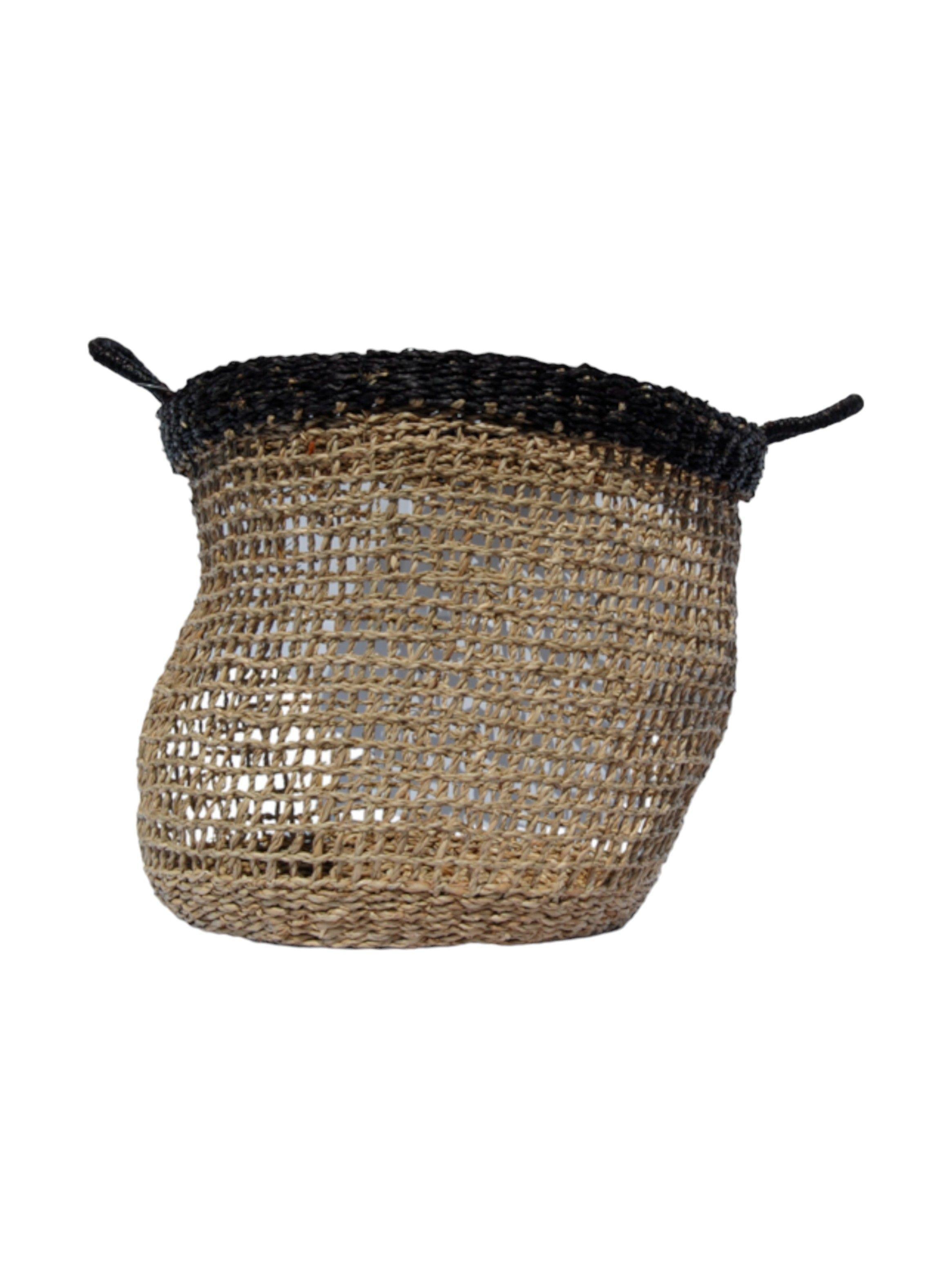 Canasto fibra natural borde negro mediano D35x30 cms-1