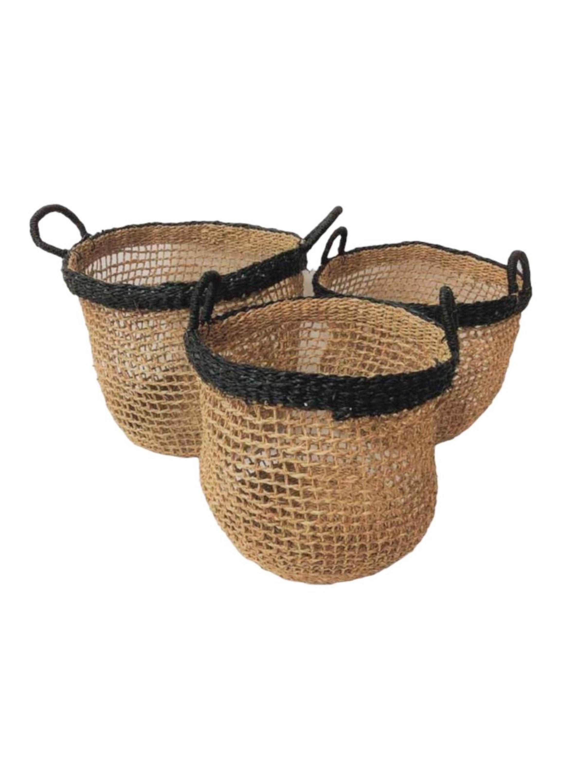 Canasto fibra natural borde negro grande D40xA45 cms -3