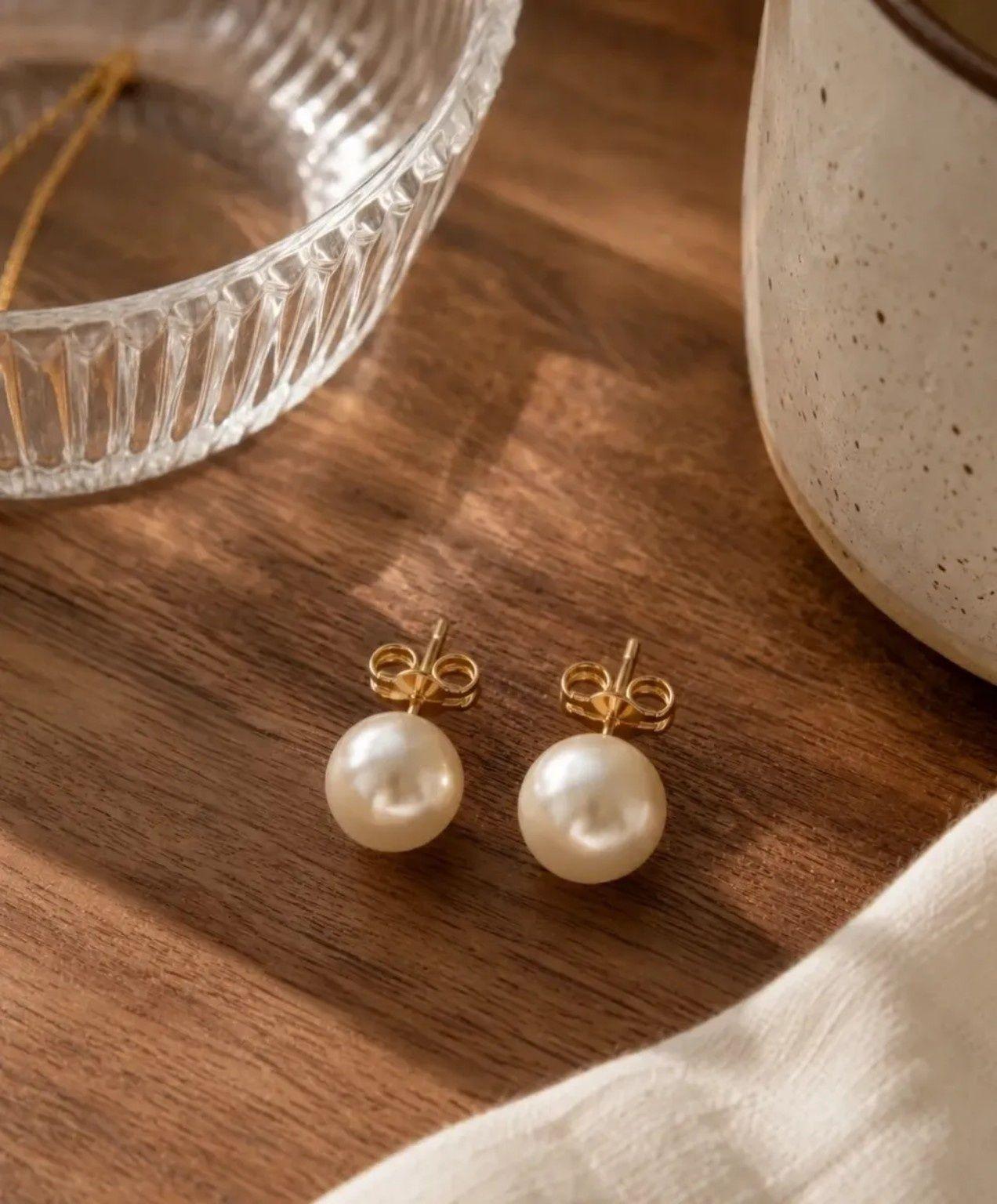 Aros de Perla Enchapados en Oro 18K 12mm para Mujer-5