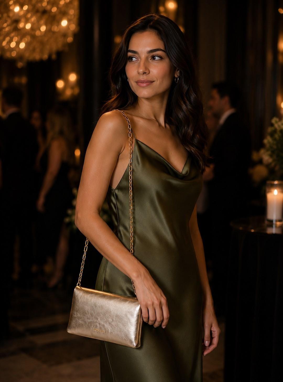 Cartera Fiesta efecto metalizado y Cadena Pollini - POM088X-0