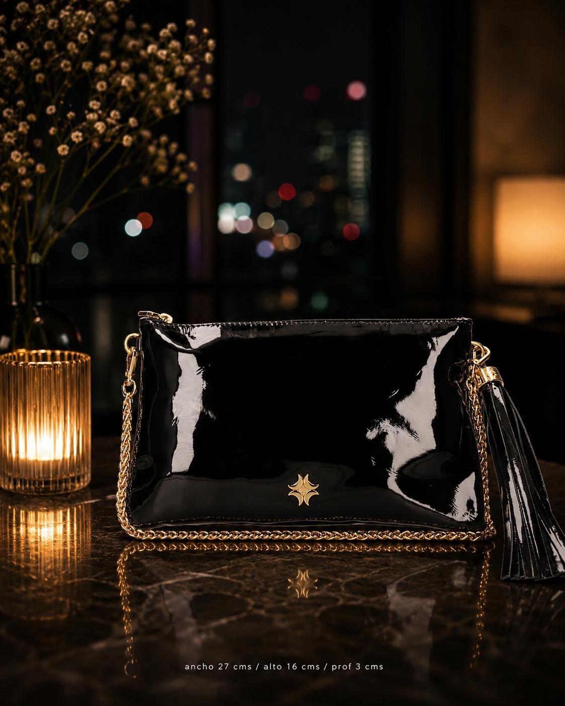 Cartera Cuero Charol y cadena Fiesta Luz Da Lua - LDM0180-2