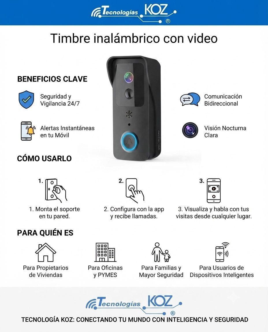 Timbre Inteligente Wi-Fi de Doble Banda (2.4G/5G) con Cámara HD y Audio Bidireccional-3