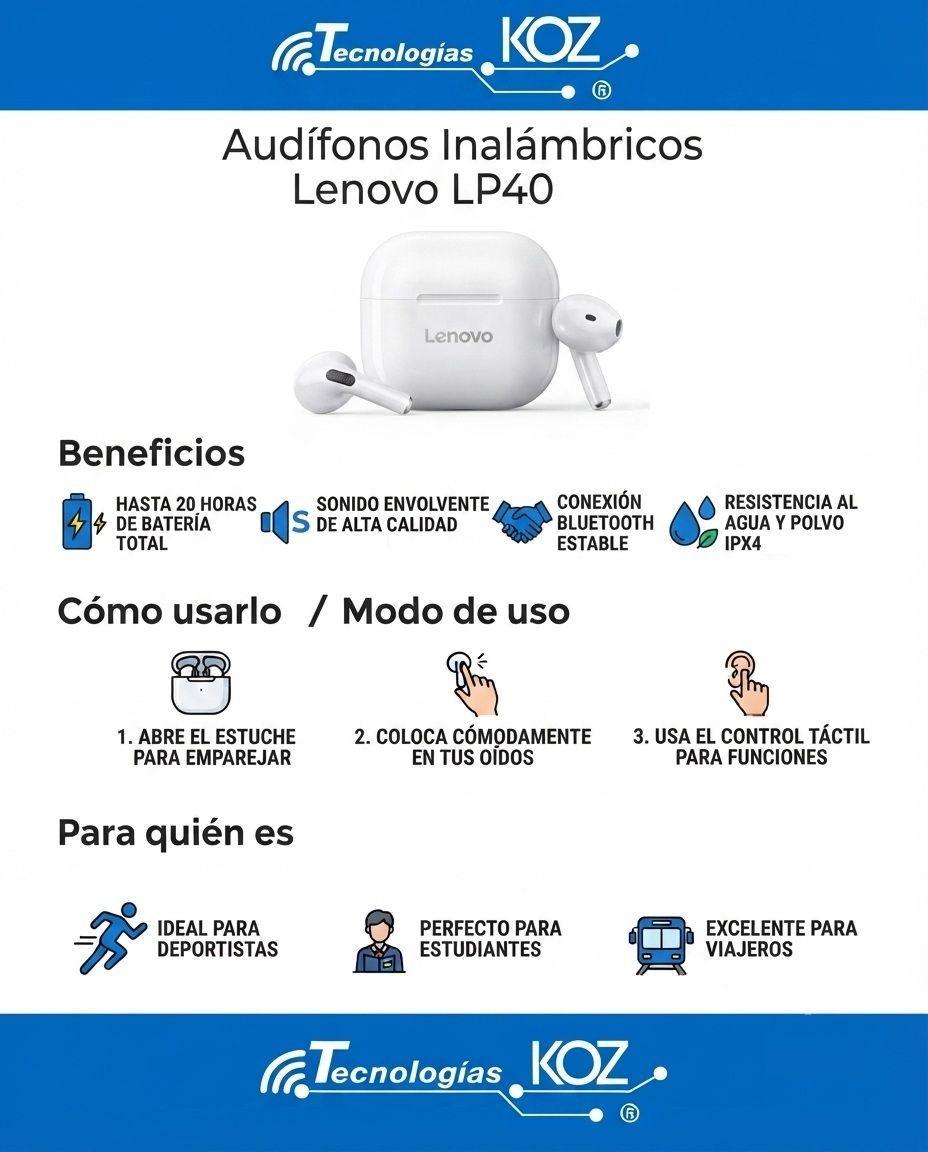 Audífonos inalámbricos Lenovo LP40-4