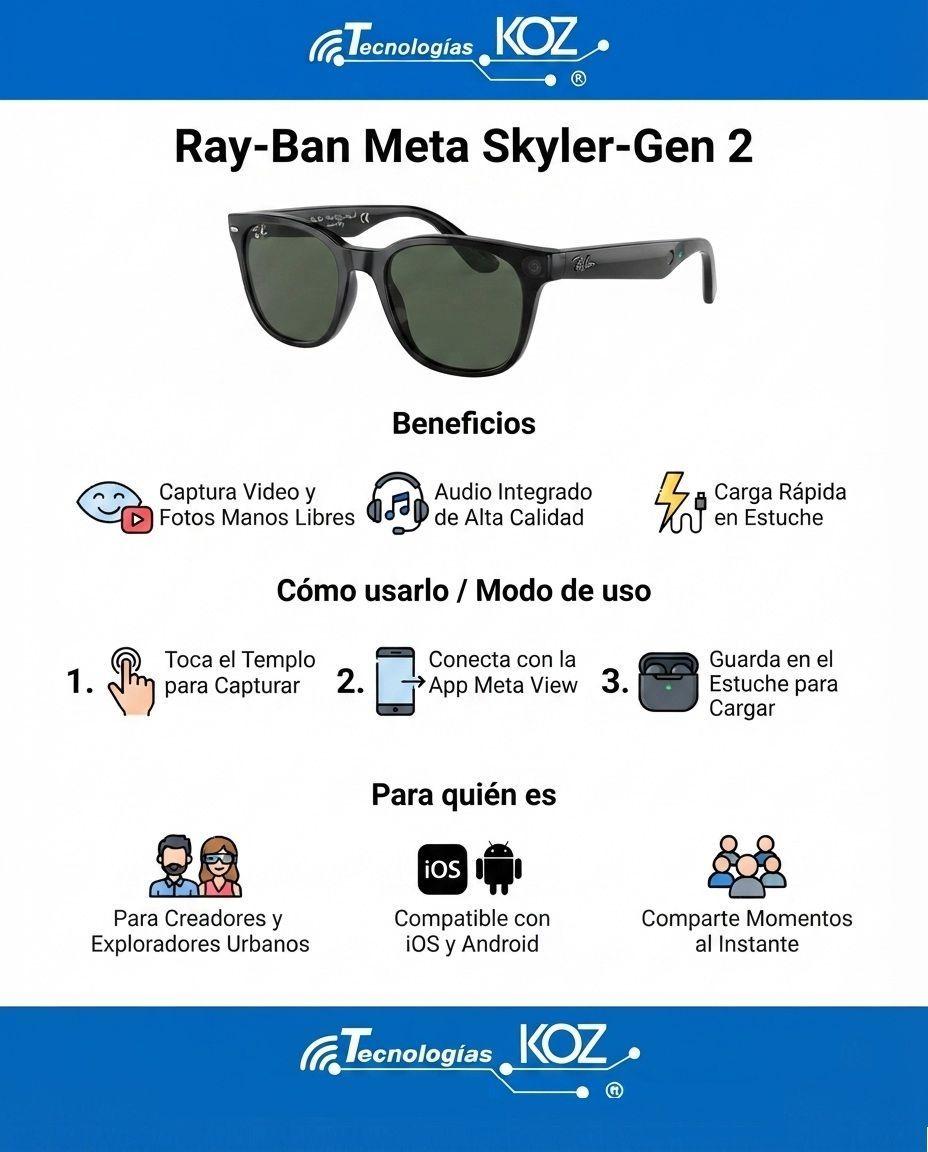 Ray Ban Meta Skyler Gen 2 Negro Brillante Lentes ded transicion a Verde grafito-3