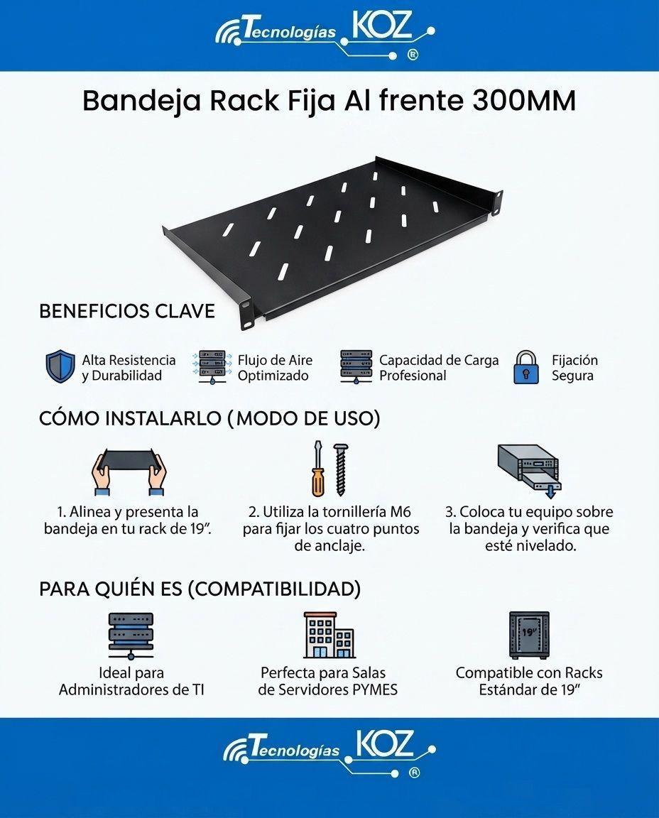 Bandeja de Rack Ventilada Fijación Frontal 1U 300mm Trimerx JE07-3