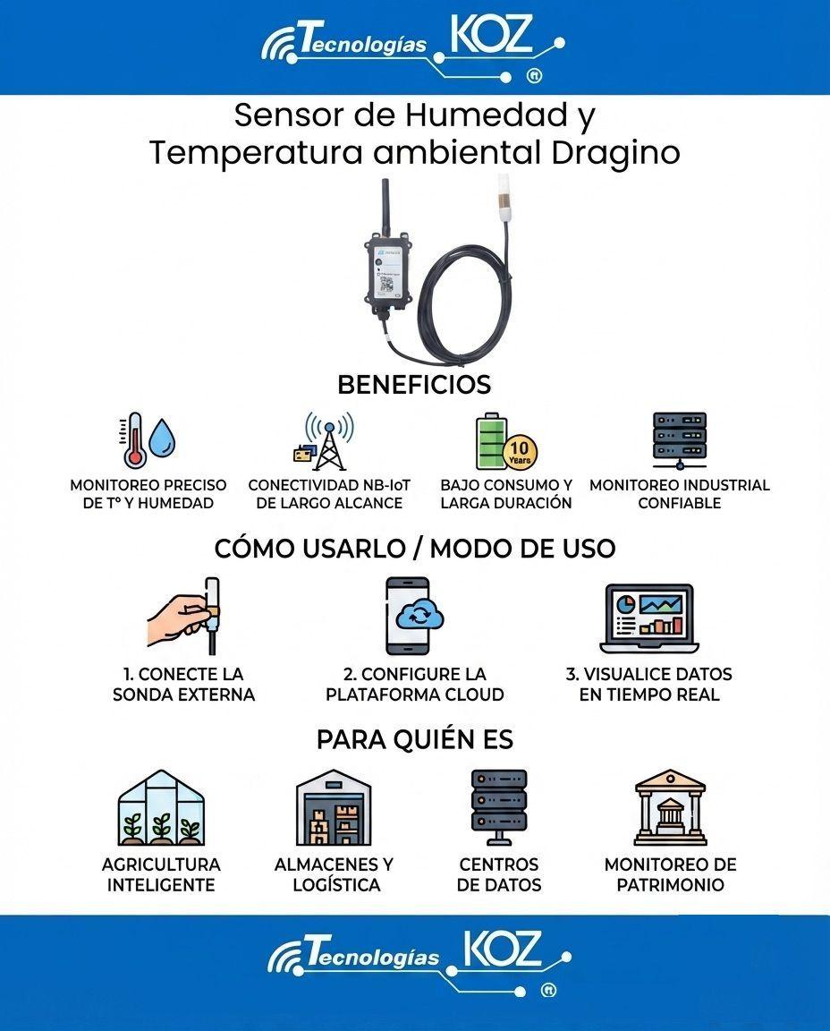 Sensor de Humedad y Temperatura Ambiental Dragino LoRaWAN (de Largo Alcance)-3