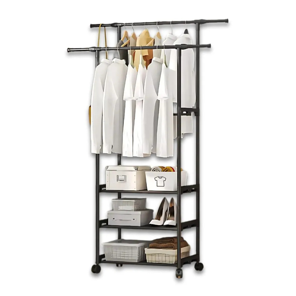 Rack Organizador Doble Para Ropa Perchero Ganchos Portátil-2