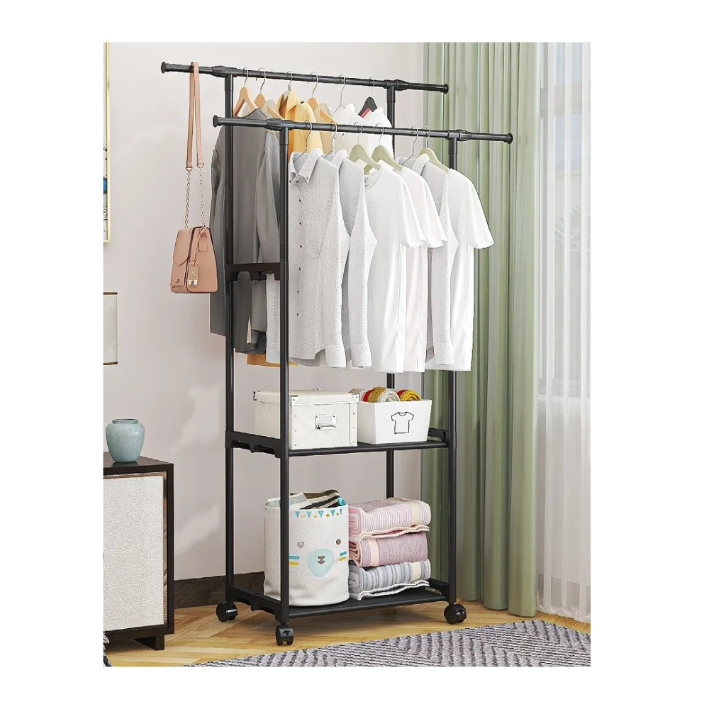 Rack Organizador Doble Para Ropa Perchero Ganchos Portátil-3