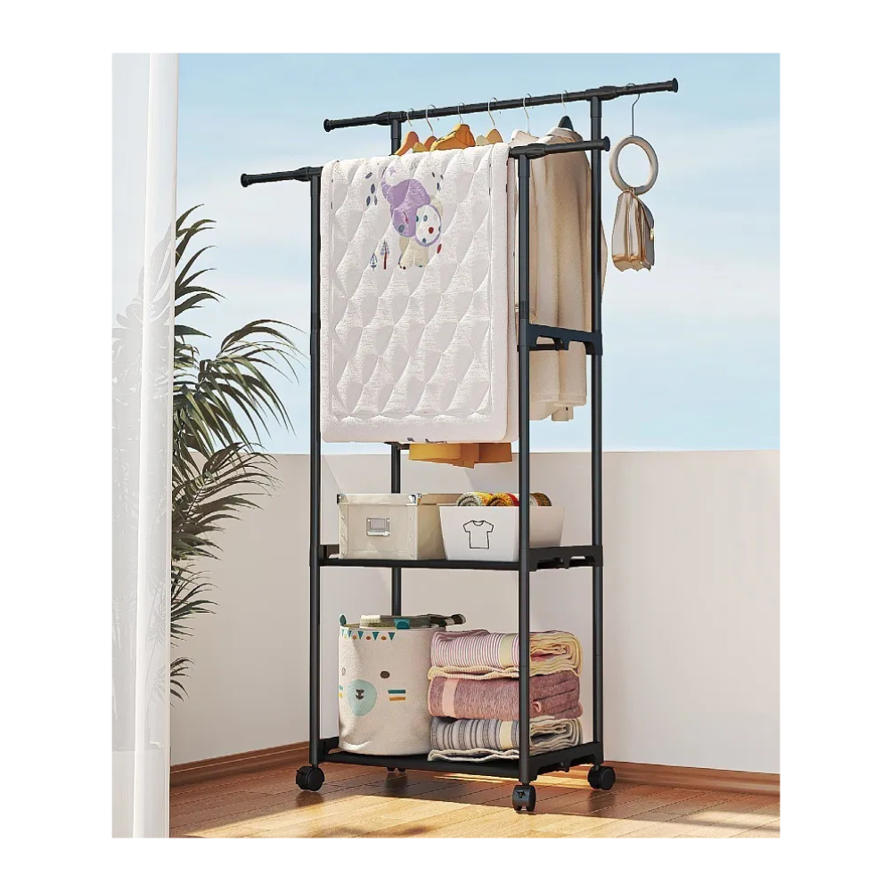 Rack Organizador Doble Para Ropa Perchero Ganchos Portátil-4