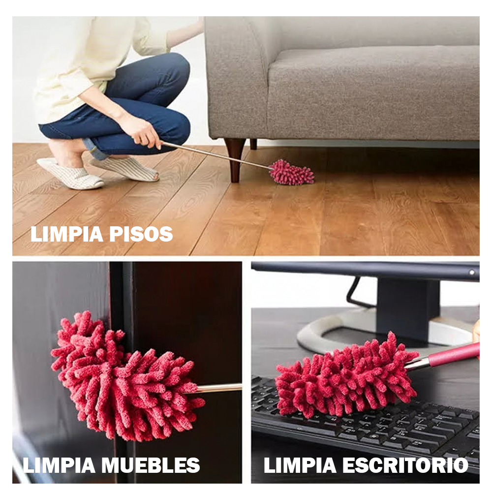 Plumero Microfibra Extensible 1m Atrapa Polvo 360° Flexible-5