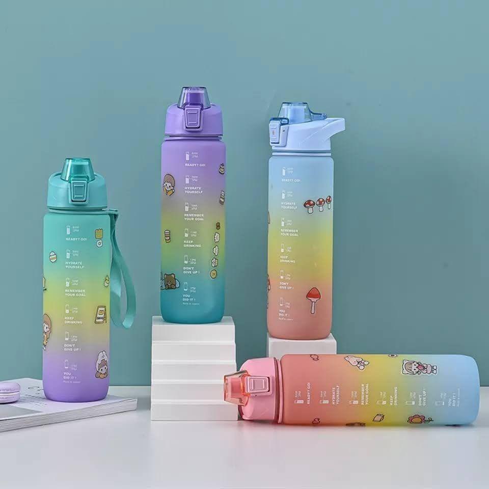 Botella De Agua Deportiva Motivacional 1 Litro + Stikers-6