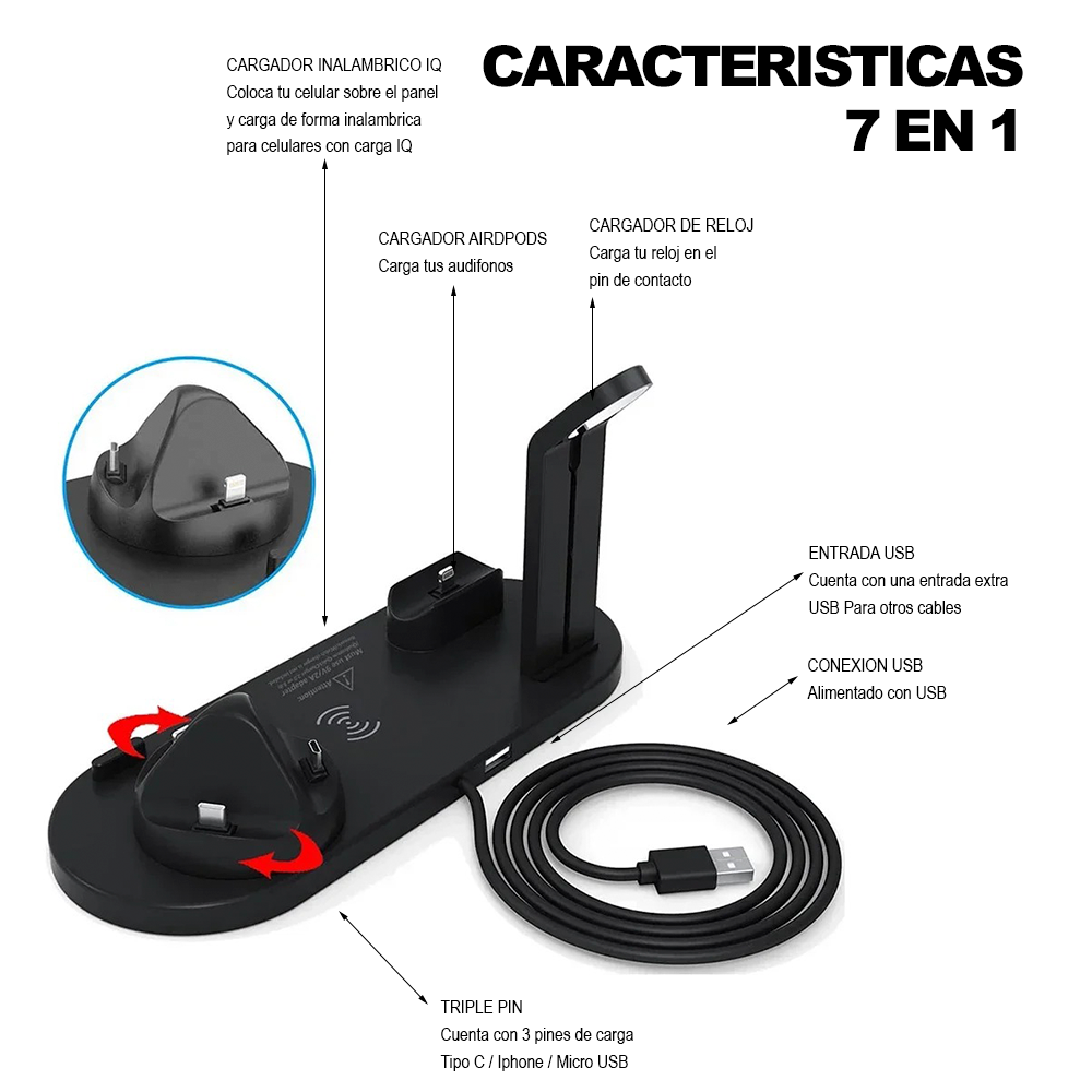 Cargador Inalámbrico Multifuncion Telefono Reloj Audifonos-3