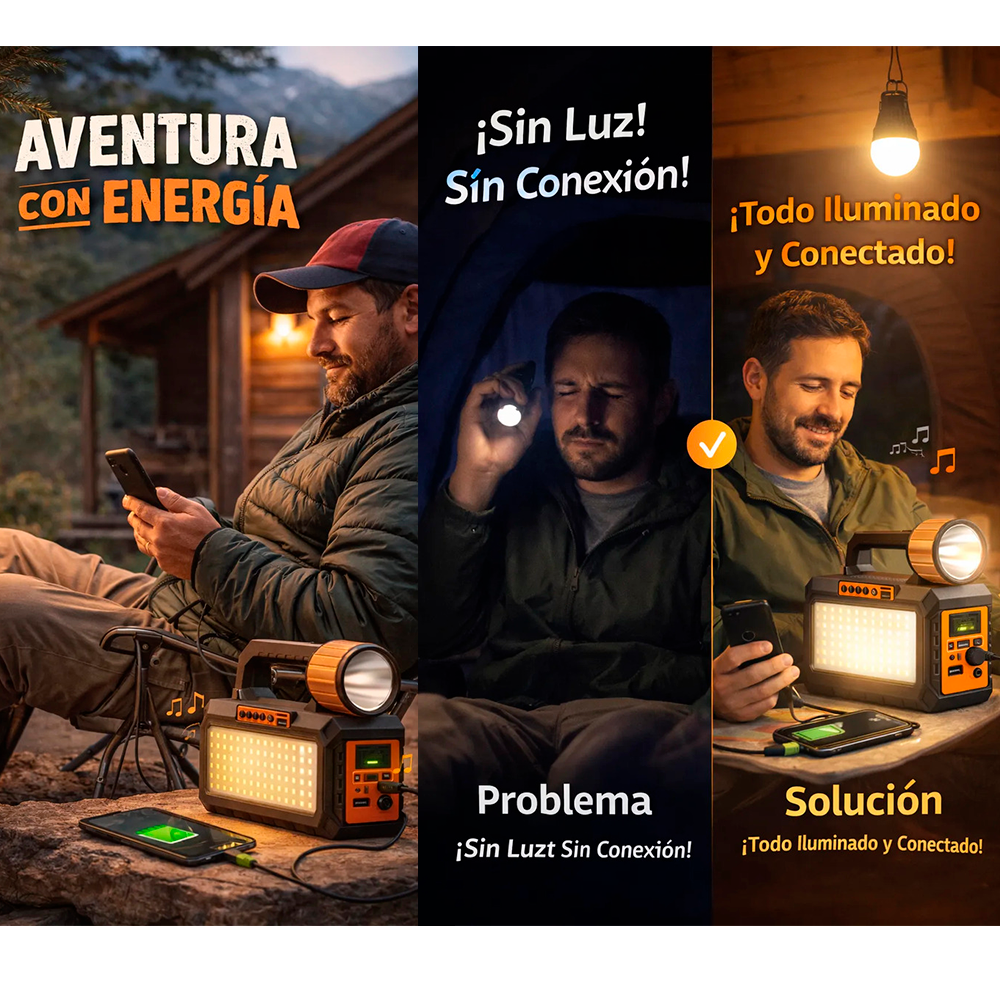 Kit Emergencia Solar Recargable Luz Led Radio Power Bank 3-7
