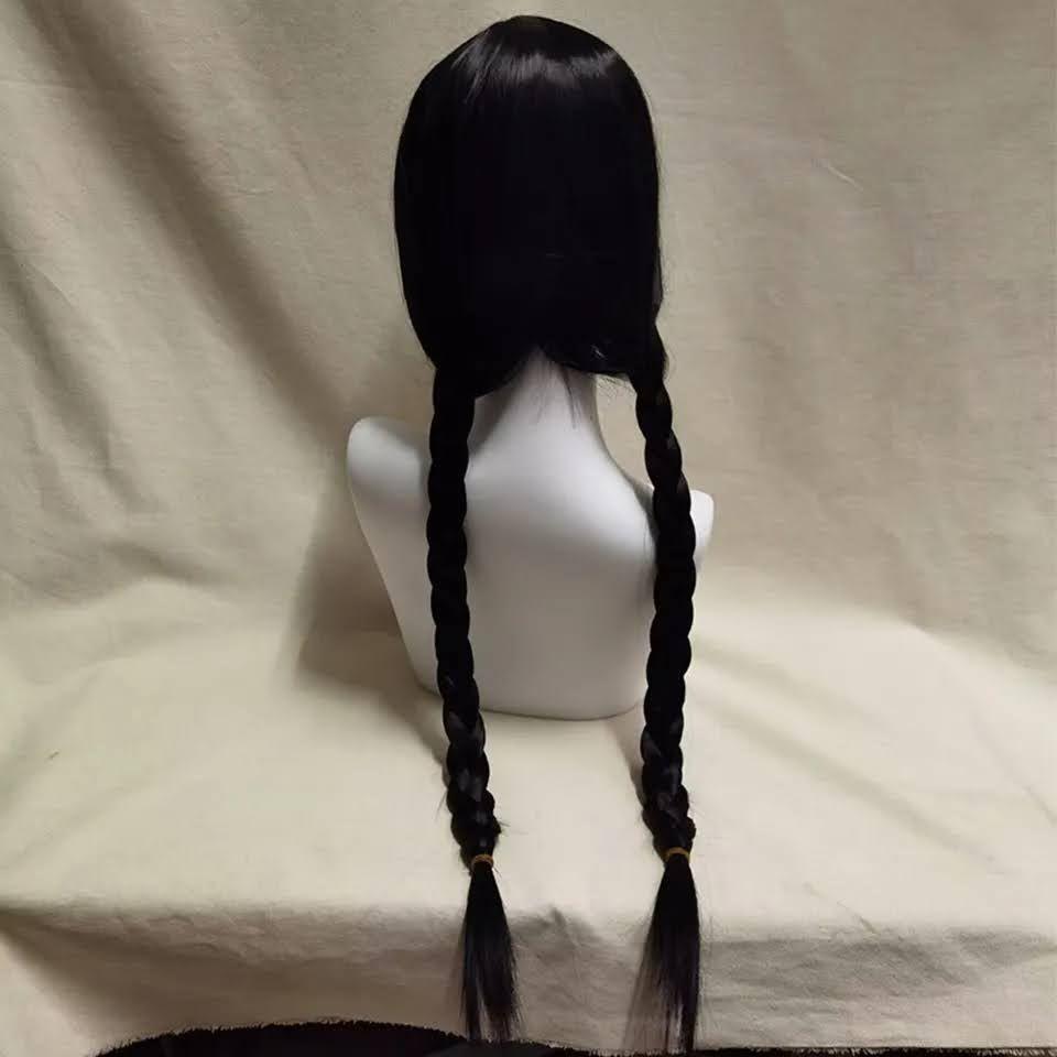 Peluca Merlina Est ndar Disfraz Locos Addams Cosplay-2