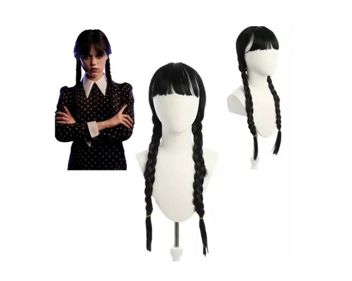 Peluca Merlina Est ndar Disfraz Locos Addams Cosplay-3