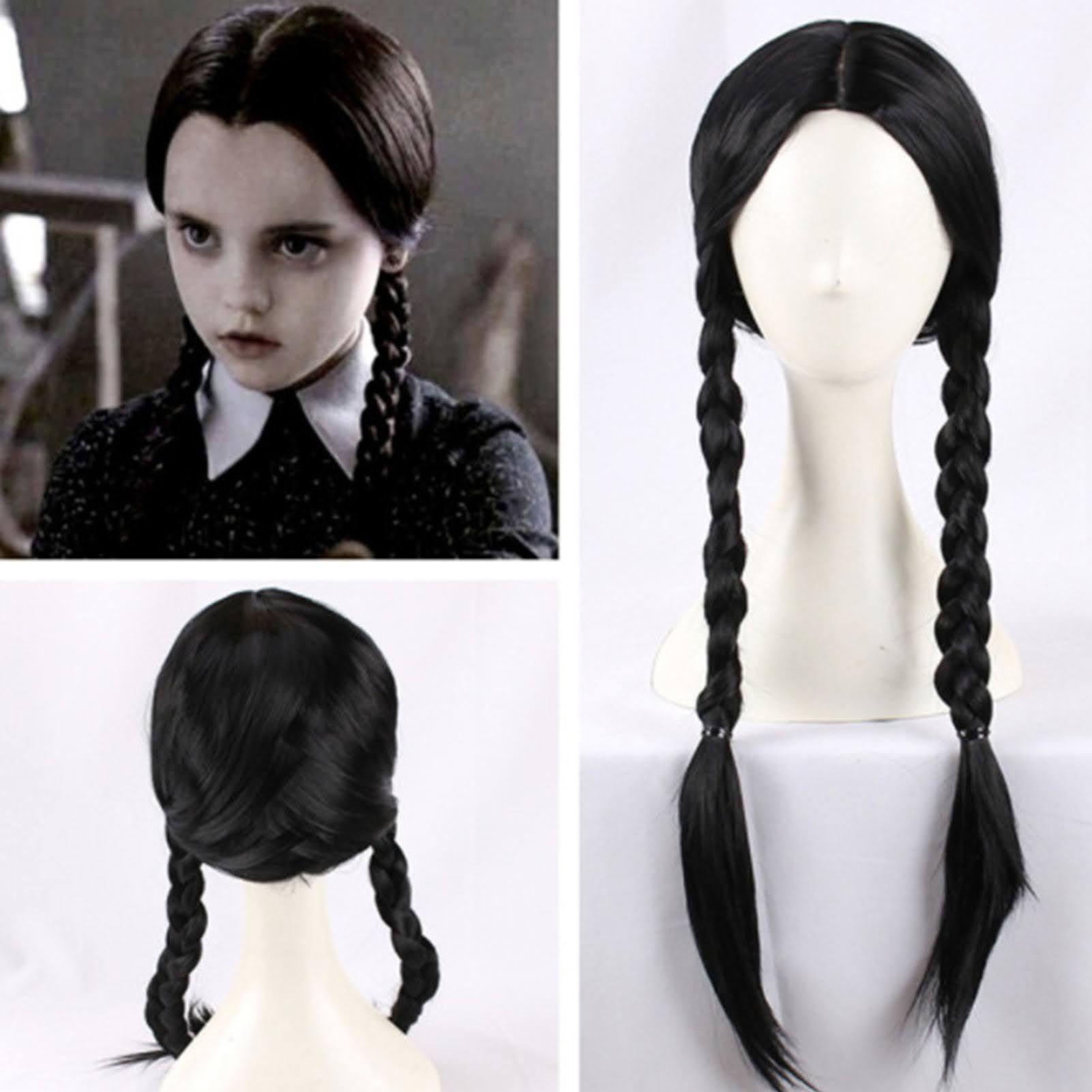 Peluca Merlina Est ndar Disfraz Locos Addams Cosplay-4