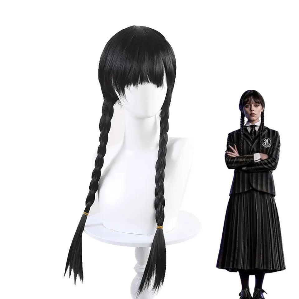 Peluca Merlina Est ndar Disfraz Locos Addams Cosplay-6