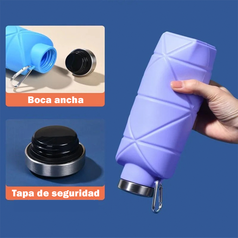 Botella Agua Plegable Silicona 600ml Deportiva Gym Viaje-4