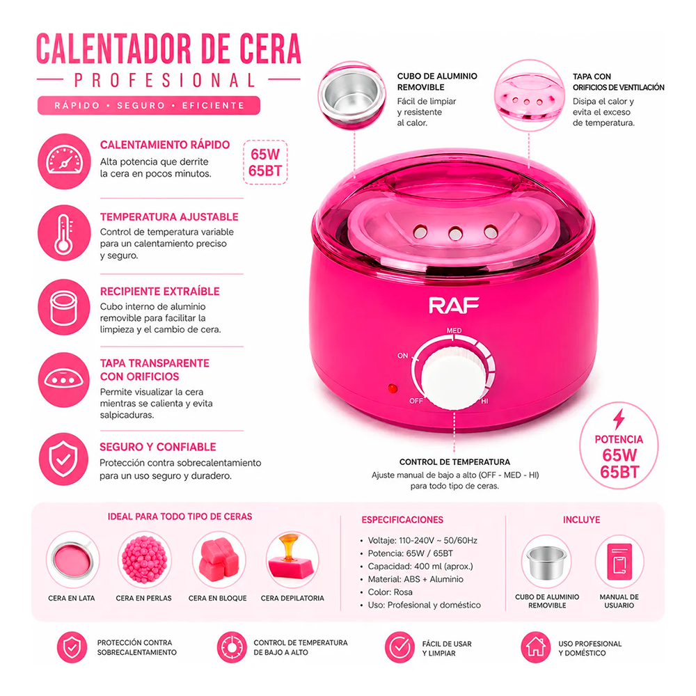 Calentador De Cera Depilatoria Profesional Raf 65w Olla-5